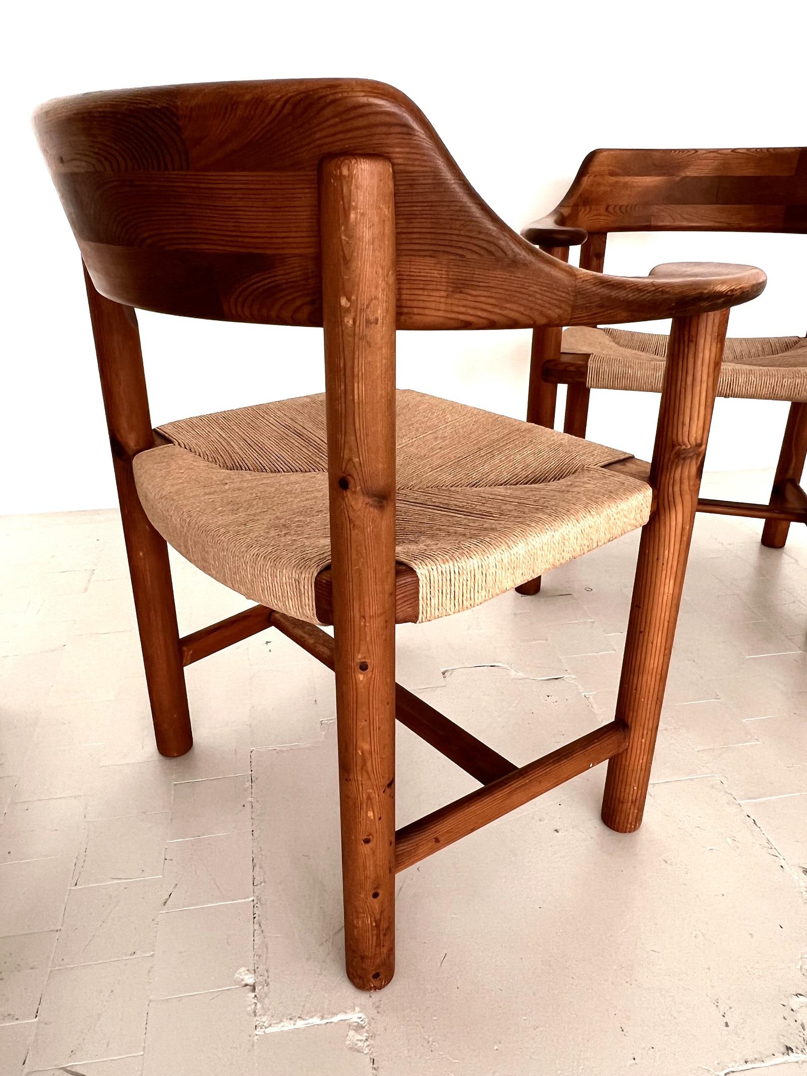 Hand-Crafted Rainer Daumiller Dining Chairs in Pine and New Paper Cord, 1970s For Sale