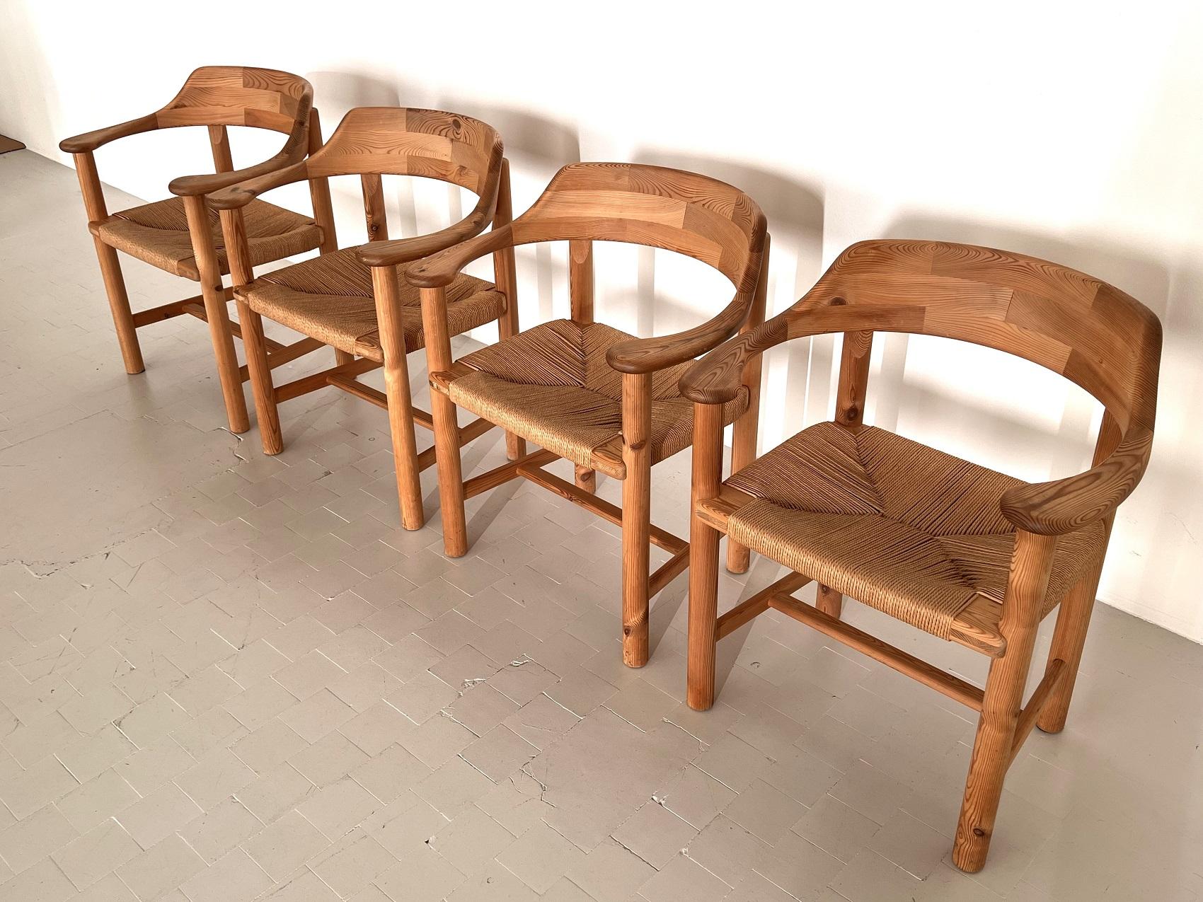 Rainer Daumiller Dining Chairs in Pine and Paper Cord, 1970s In Good Condition For Sale In Morazzone, Varese