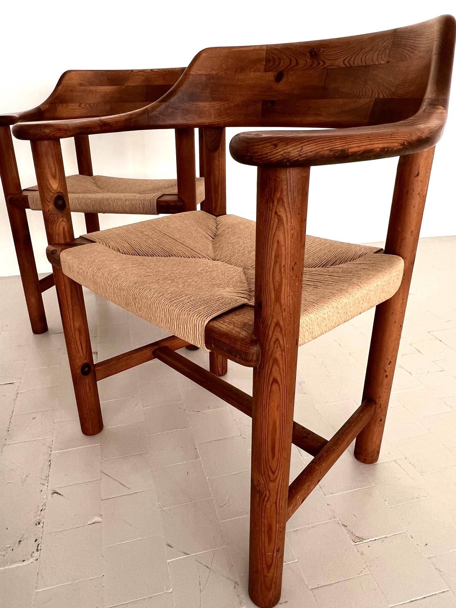 Rainer Daumiller Dining Chairs in Pine and New Paper Cord, 1970s In Good Condition For Sale In Morazzone, Varese