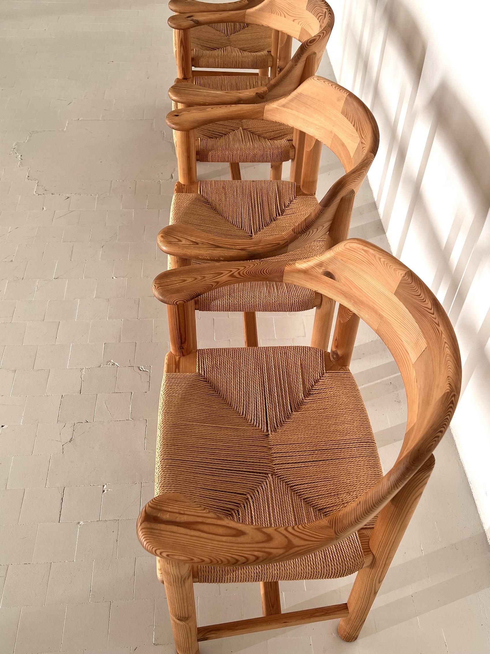 Late 20th Century Rainer Daumiller Dining Chairs in Pine and Paper Cord, 1970s For Sale