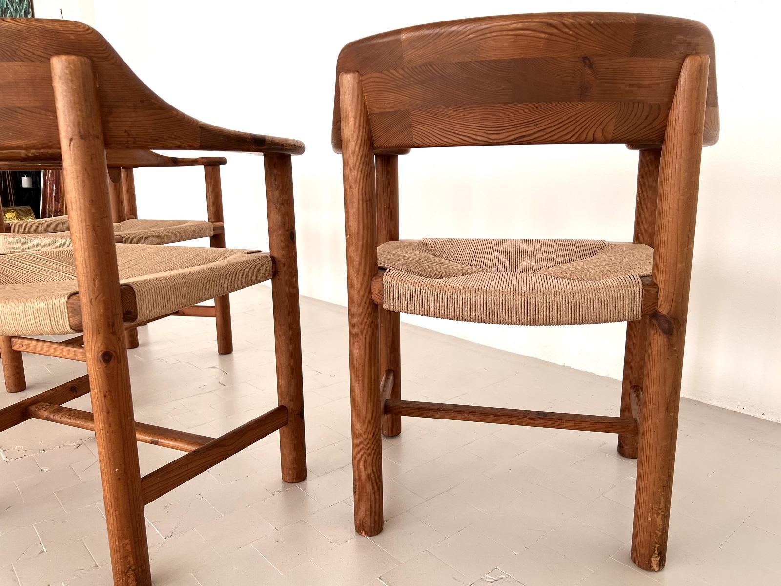 Late 20th Century Rainer Daumiller Dining Chairs in Pine and New Paper Cord, 1970s For Sale