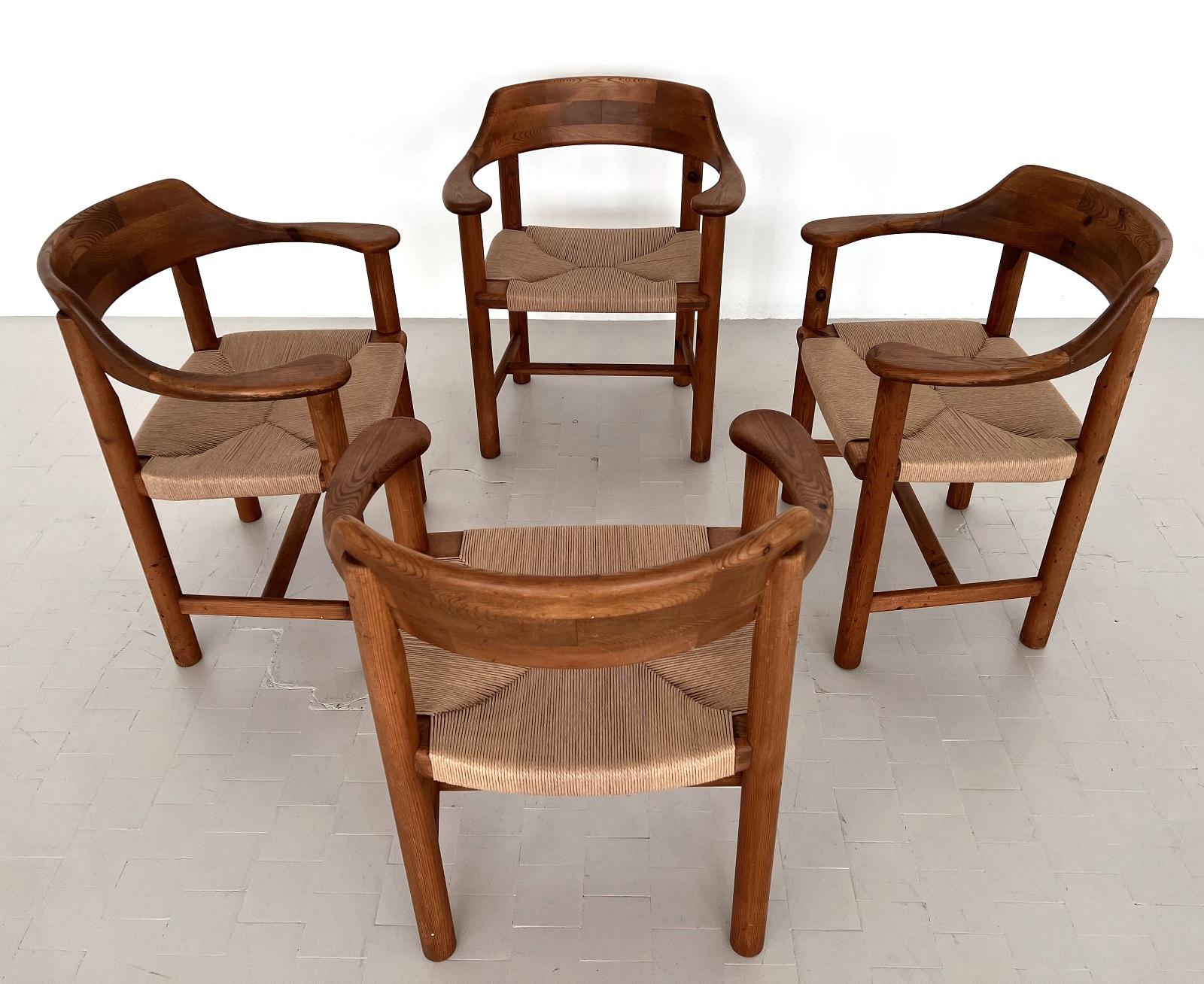 Papercord Rainer Daumiller Dining Chairs in Pine and New Paper Cord, 1970s For Sale