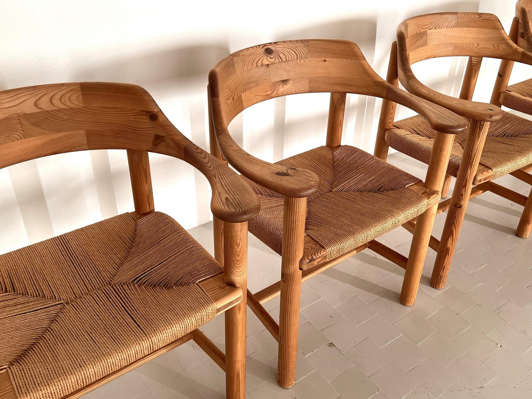 Rainer Daumiller Dining Chairs in Pine and Paper Cord, 1970s For Sale 1