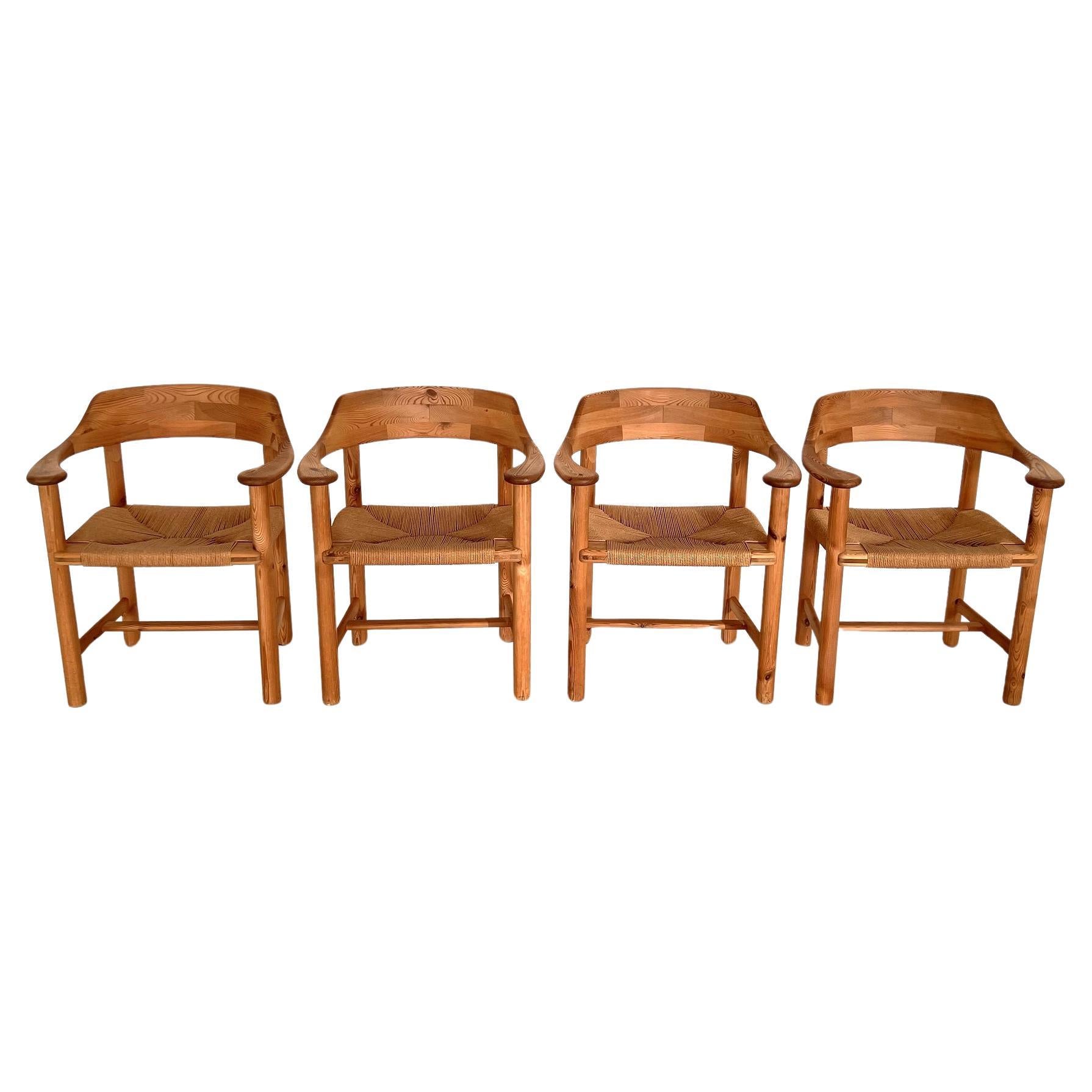 Chaises de salle à manger Rainer Daumiller en pin et corde de papier, années 1970 en vente