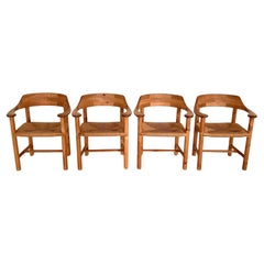 Retro Rainer Daumiller Dining Chairs in Pine and Paper Cord, 1970s