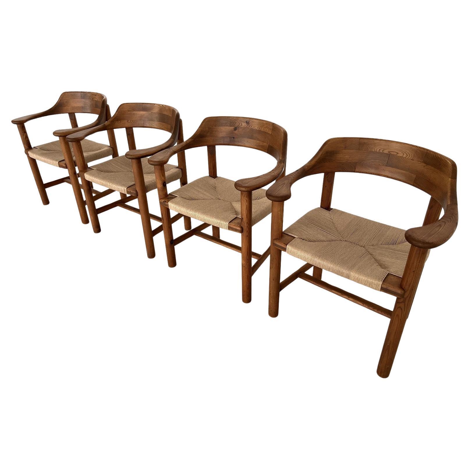 Rainer Daumiller Dining Chairs in Pine and New Paper Cord, 1970s For Sale
