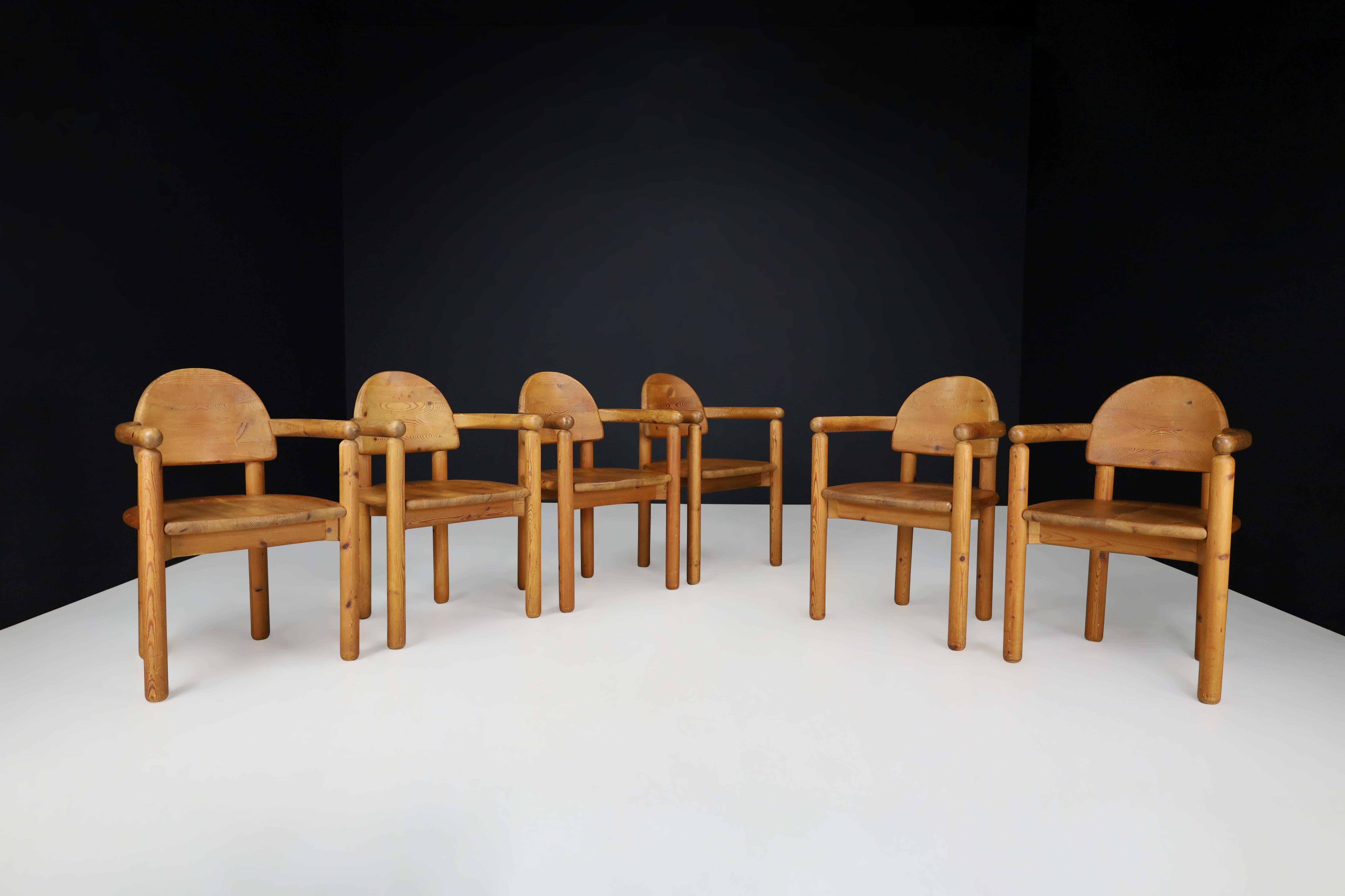 Rainer Daumiller set of six dining room chairs in solid pine, 1970s Denmark.

This set of six dining chairs was created by Rainer Daumiller for Hirtshals Sawmill in Denmark in the 1970s. Made from solid pine, they boast a simple yet sophisticated
