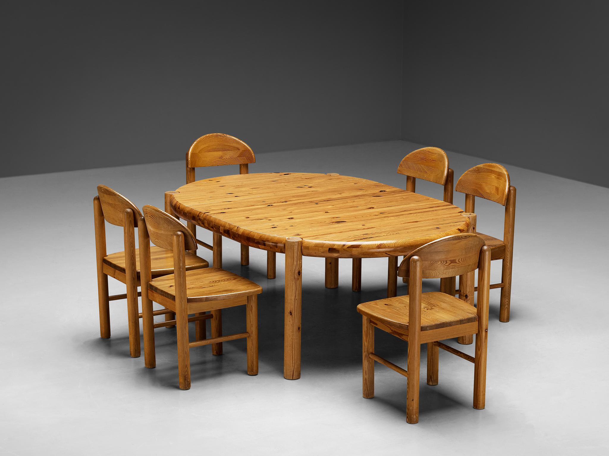 Scandinave moderne Table de salle à manger à rallonge Rainer Daumiller avec chaises de salle à manger en pin massif  en vente