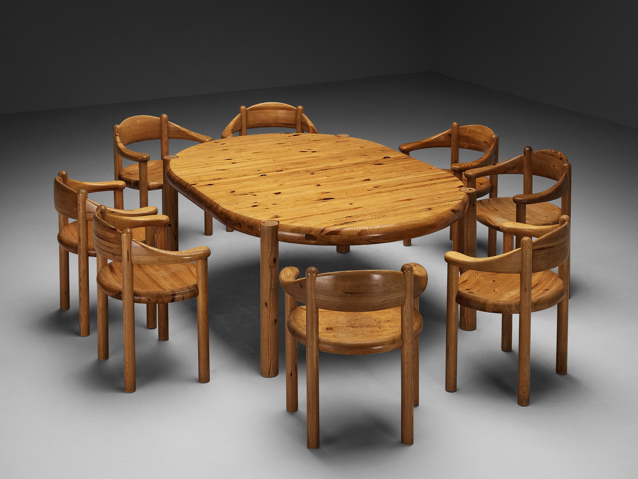 Rainer Daumiller Extendable Dining Table with Dining Chairs in Solid Pine  In Good Condition In Waalwijk, NL