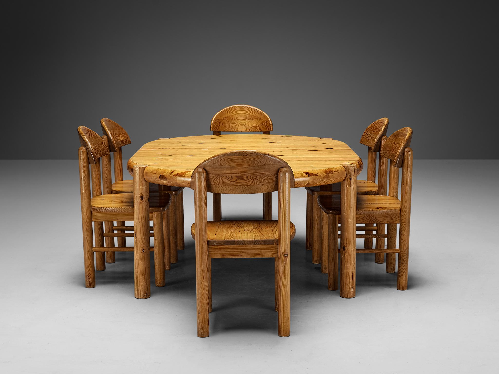 Table de salle à manger à rallonge Rainer Daumiller avec chaises de salle à manger en pin massif  Bon état - En vente à Waalwijk, NL