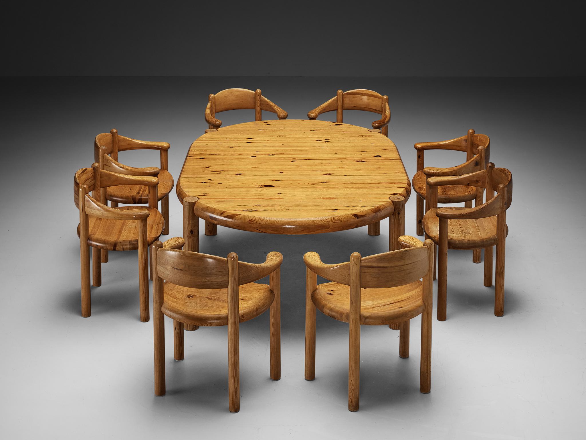 Late 20th Century Rainer Daumiller Extendable Dining Table with Dining Chairs in Solid Pine 