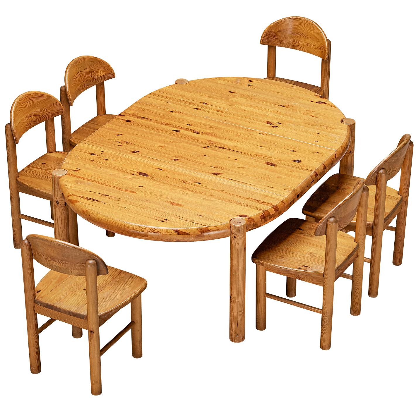 Rainer Daumiller Extendable Dining Table with Dining Chairs in Solid Pine  For Sale