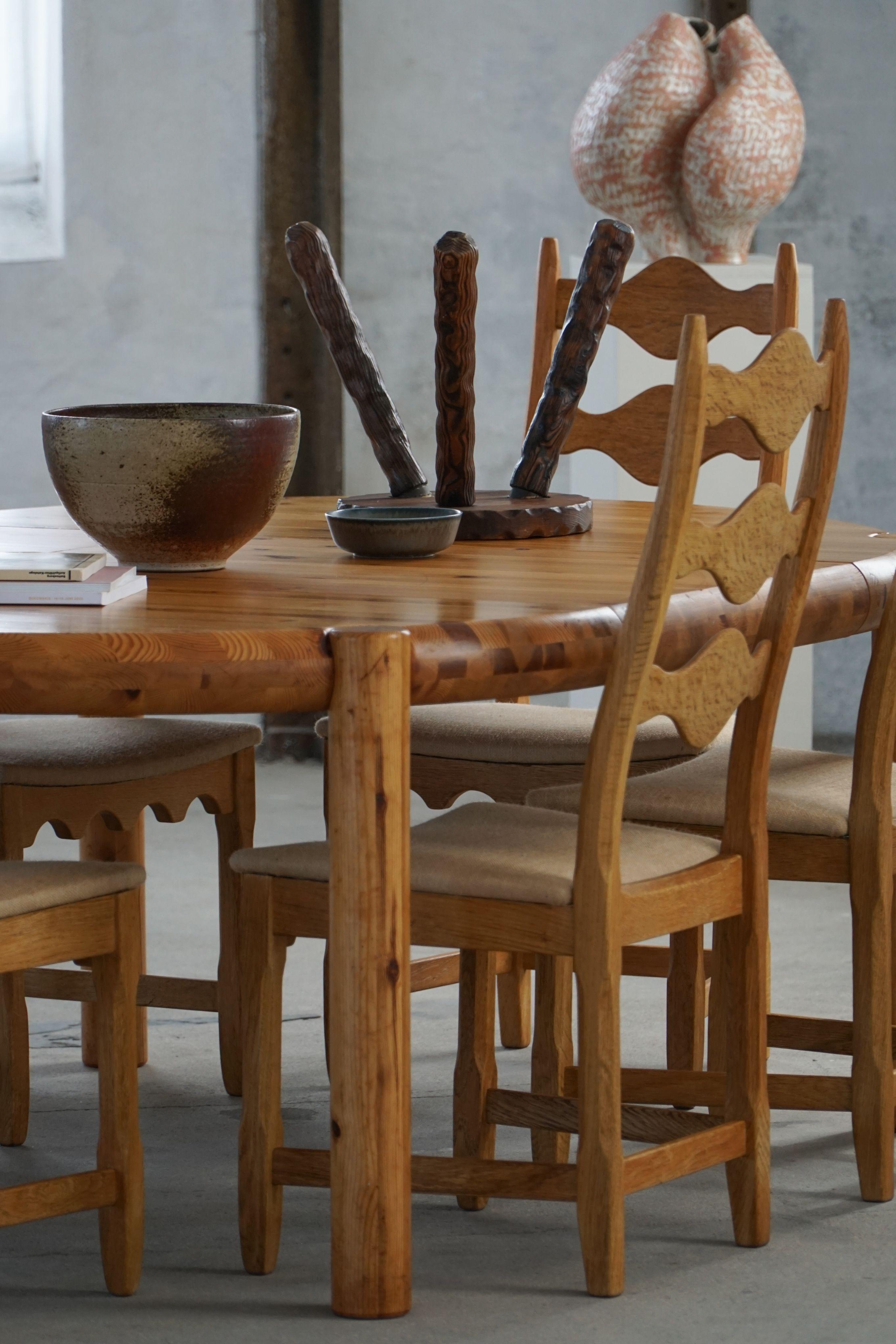 Rainer Daumiller, table de salle à manger ronde extensible en pin, modernité danoise, années 1970 en vente 3