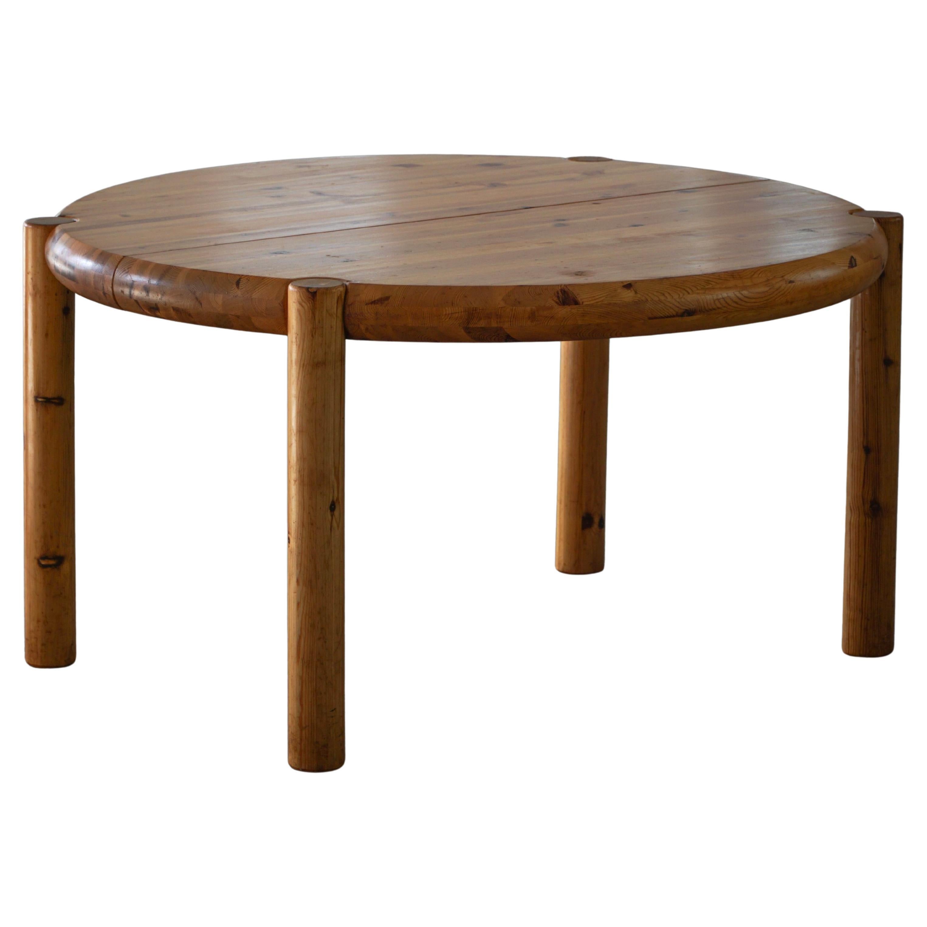 Rainer Daumiller, table de salle à manger ronde extensible en pin, modernité danoise, années 1970