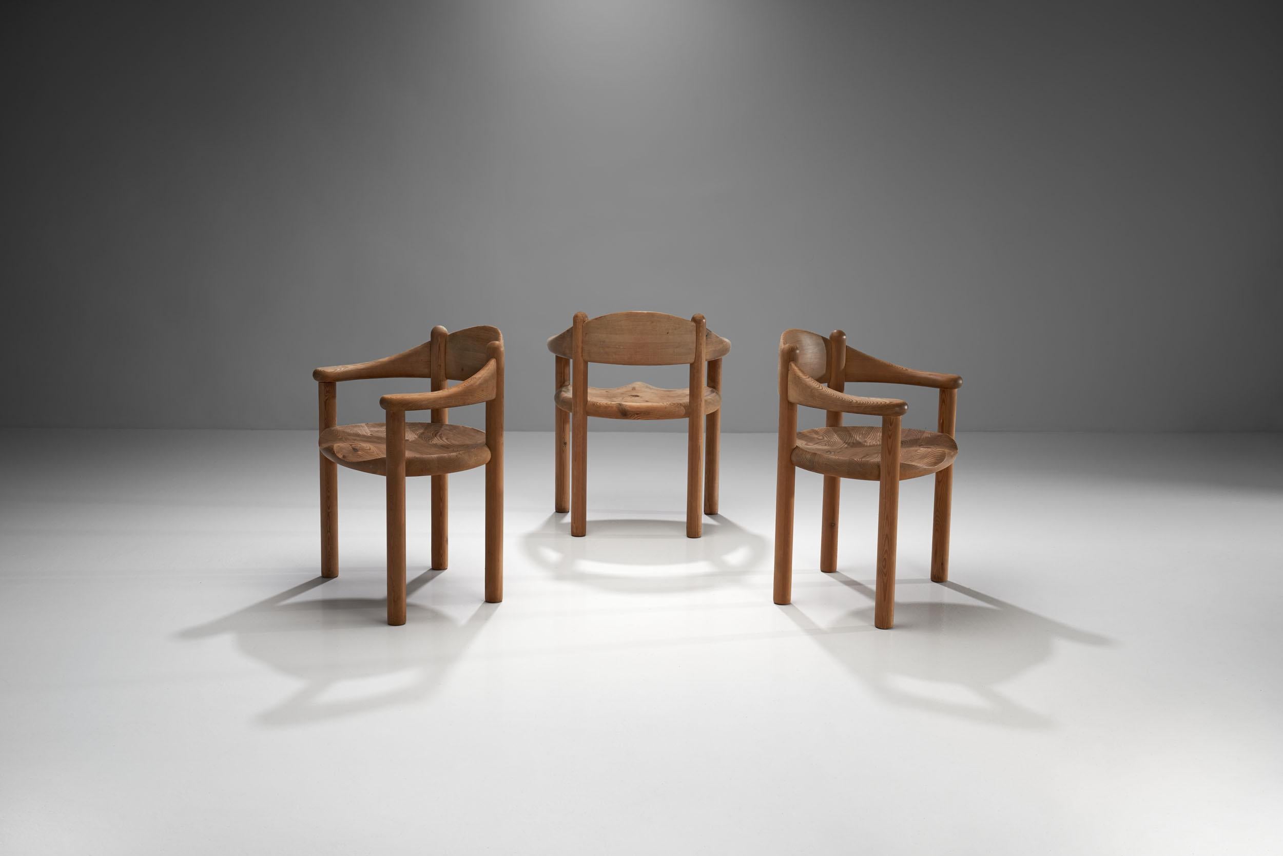 Set of three Rainer Daumiller chairs made of solid pine, manufactured by Hirtshals Savværk (Hirtshals Sawmill) Møbler in Denmark in the 1970s. 

The set is made according to Scandinavian quality and design. The pine is crafted to be as