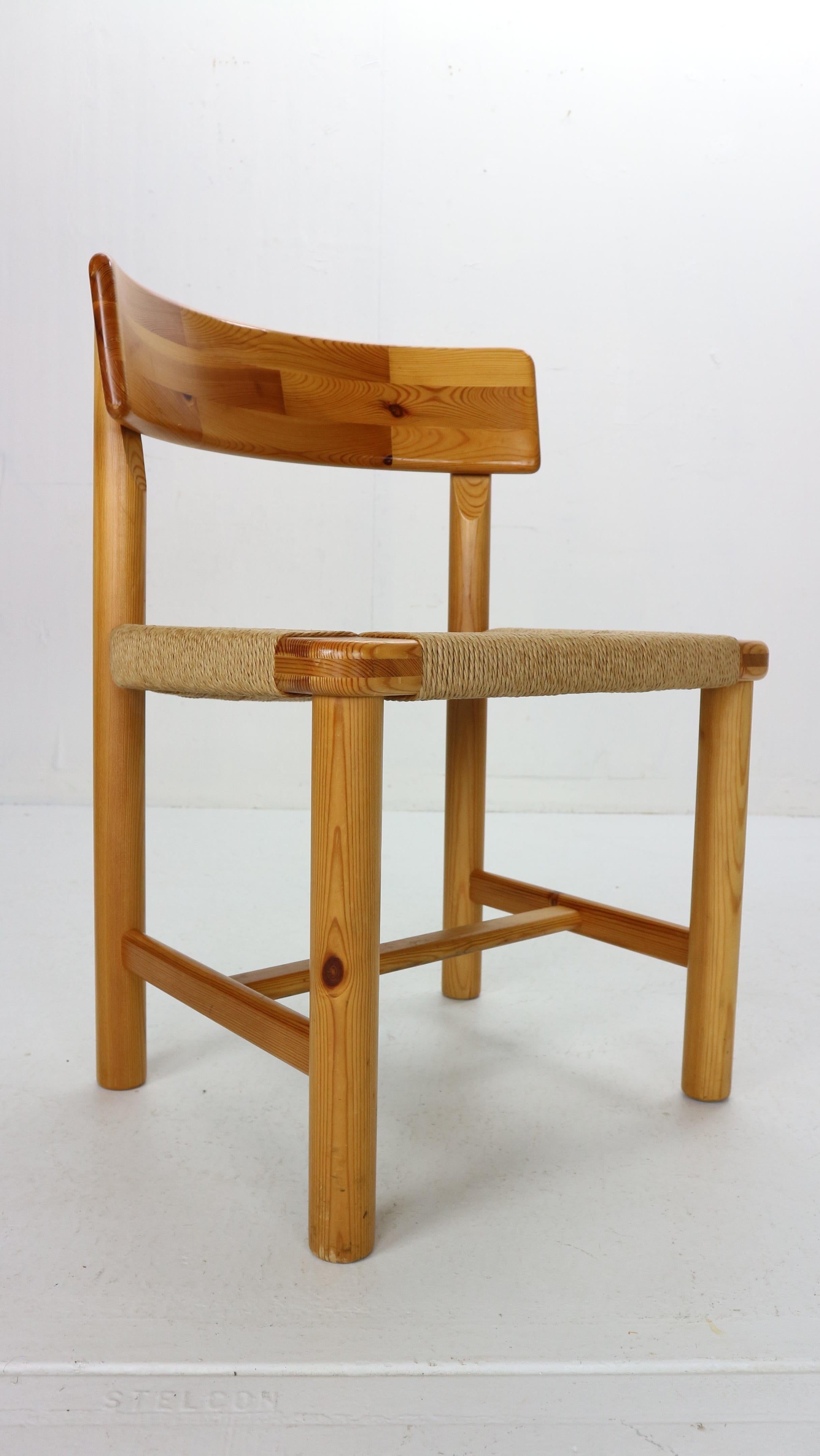 Papercord Rainer Daumiller for Hirtshals Sawmill Set of 6 Dining Room Chairs, Denmark 1970
