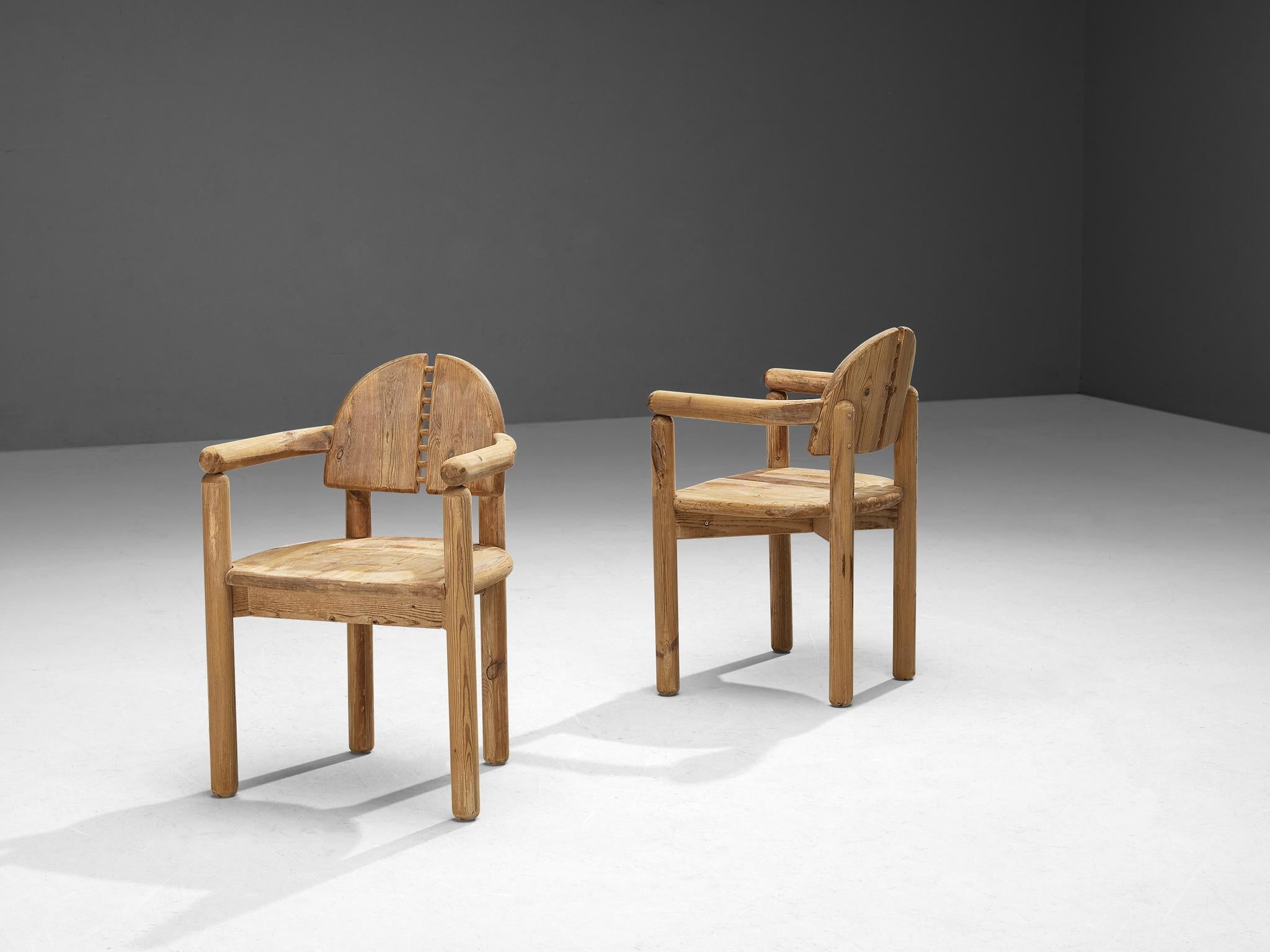 Danish Rainer Daumiller Pair of Armchairs with Detailed Backs in Pine 