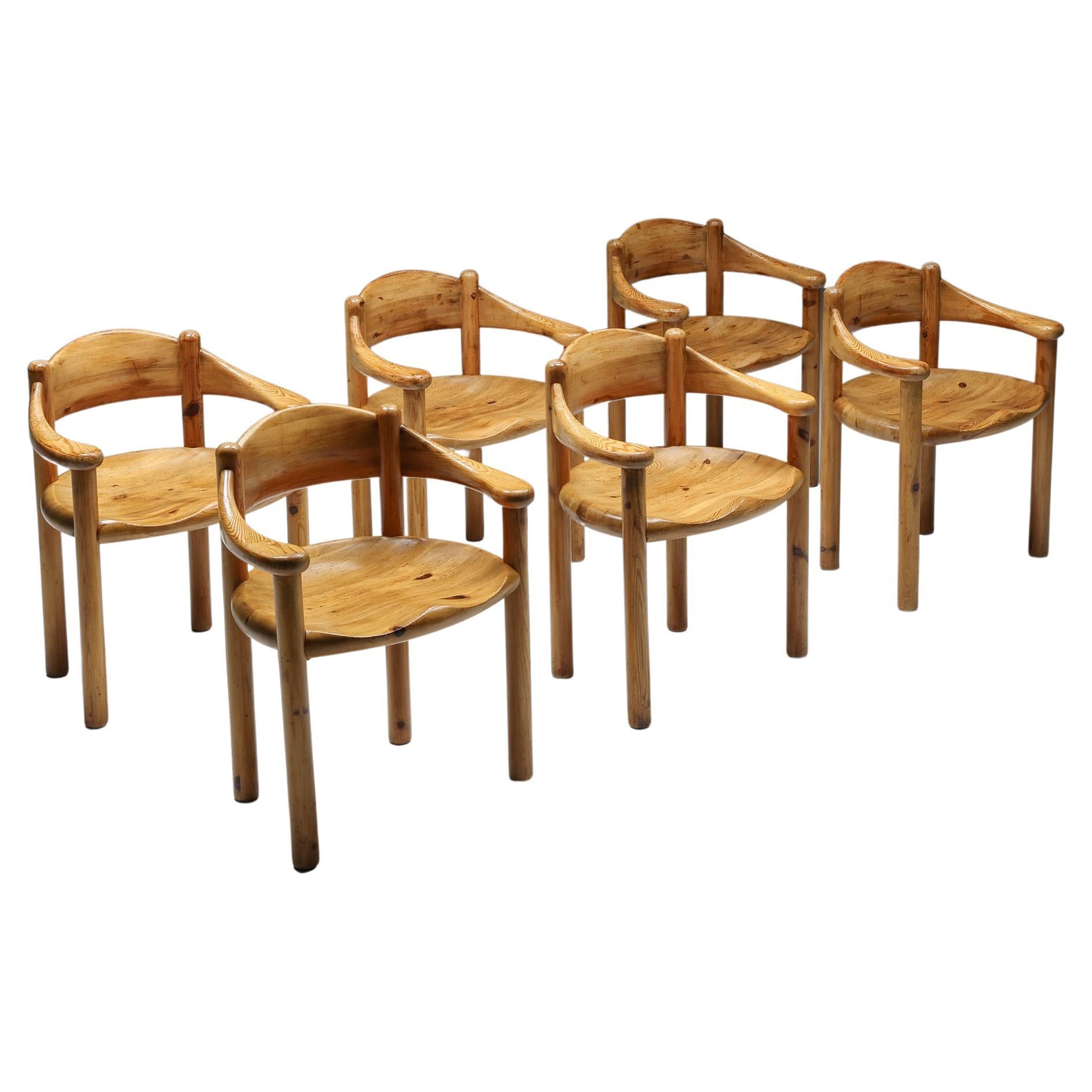 Rainer Daumiller Pine Carver Dining Chairs for Hirtshals Sawmill, Denmark, 1970s