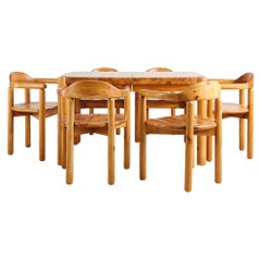 Set da pranzo in pino di Rainer Daumiller, tavolo allungabile e sei poltrone, anni ’70