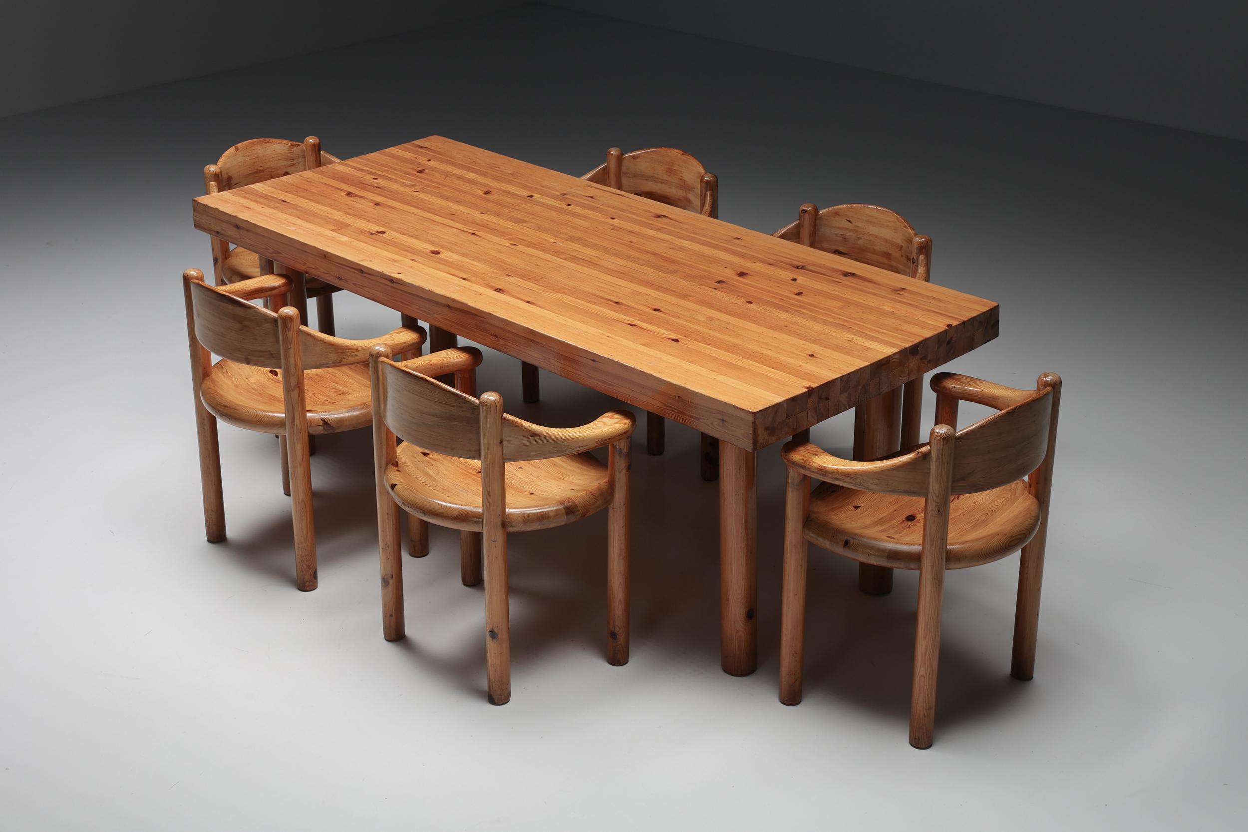 Rainer Daumiller Table; Denmark; Pine; Danish design; 1970's; Mid-Century Modern; 

Outstanding combination of Scandinavian craftsmanship & design. This dining table was designed by Rainer Daumiller in the 1970s. The table is made of remarkable