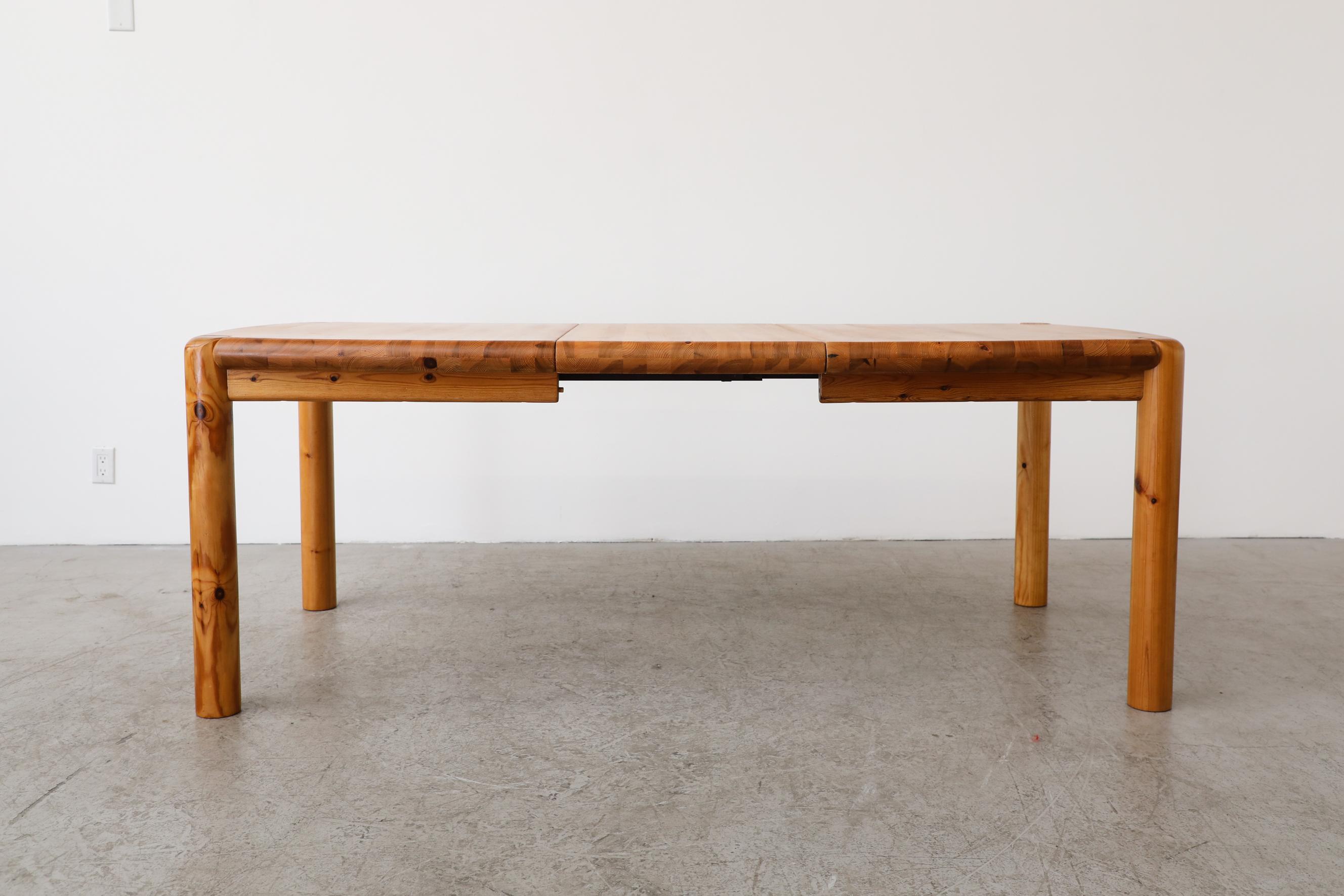 Pine dining table with a leaf by Rainer Daumiller for Hirtshals Savvaerk, Denmark. In original condition with a few light signs of wear, consistent with its age and use. Table measures 78.75