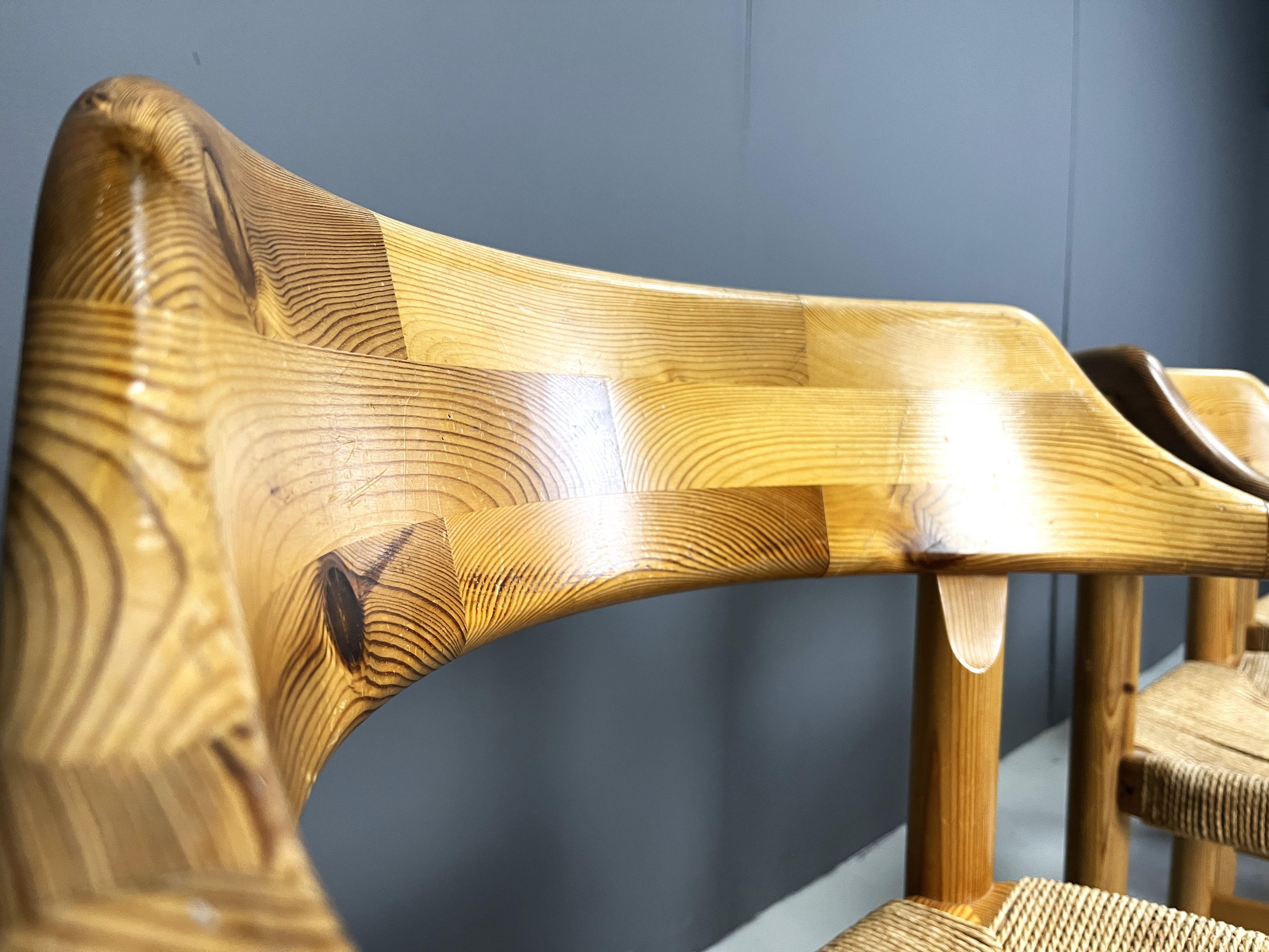 Papercord Rainer Daumiller Pine Wood Dining Chairs for Hirtshals Savvaerk, Set of 4, 1970 For Sale