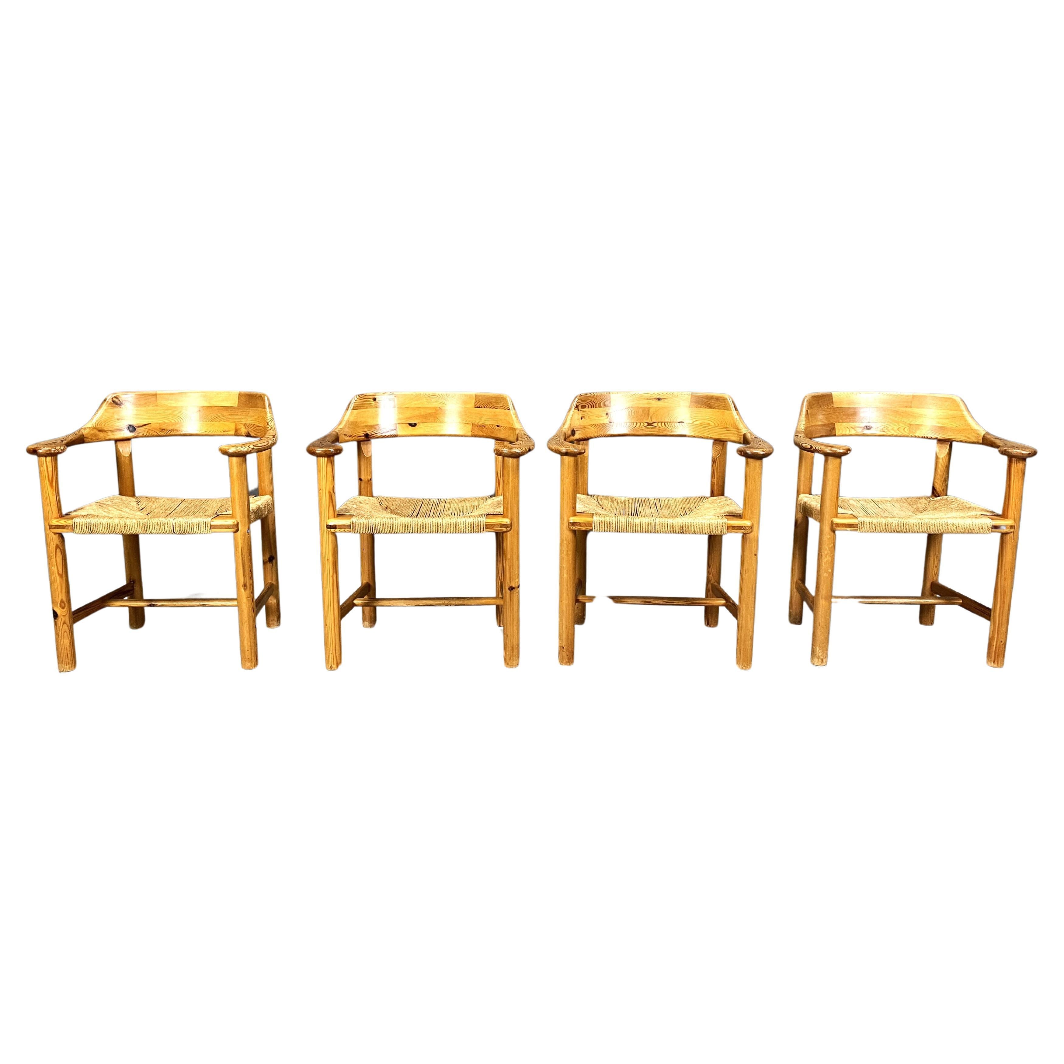 Rainer Daumiller Pine Wood Dining Chairs for Hirtshals Savvaerk, Set of 4, 1970