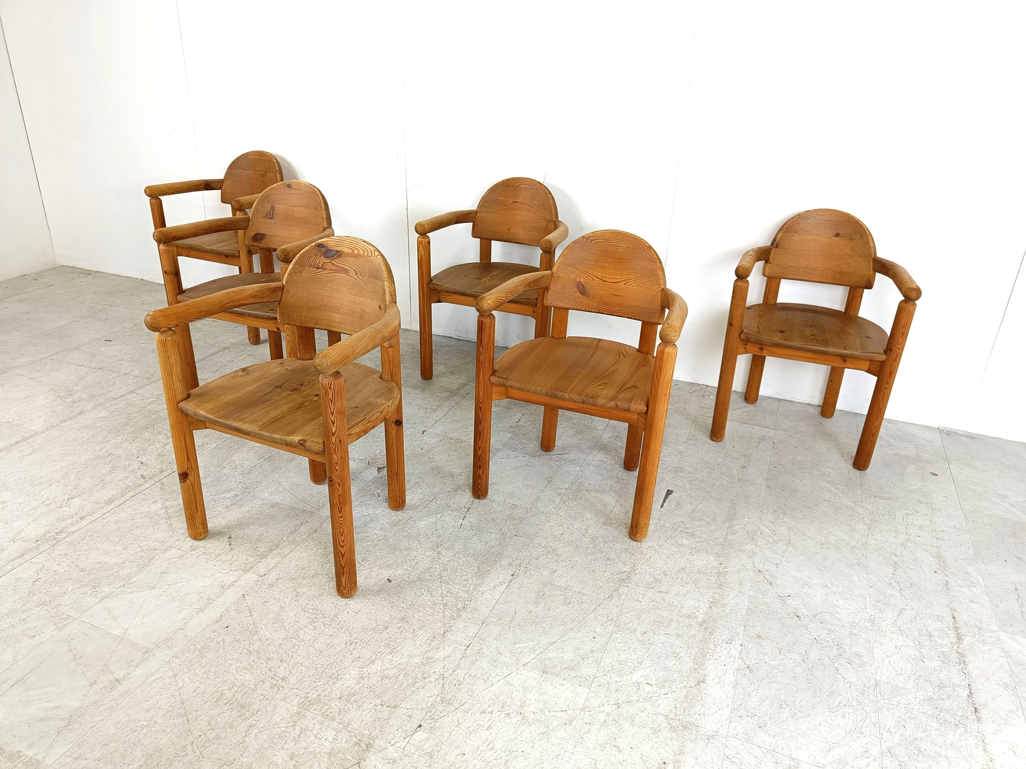 Rainer Daumiller pine wood dining chairs for Hirtshals Savvaerk set of 6, 1980s In Good Condition In HEVERLEE, BE