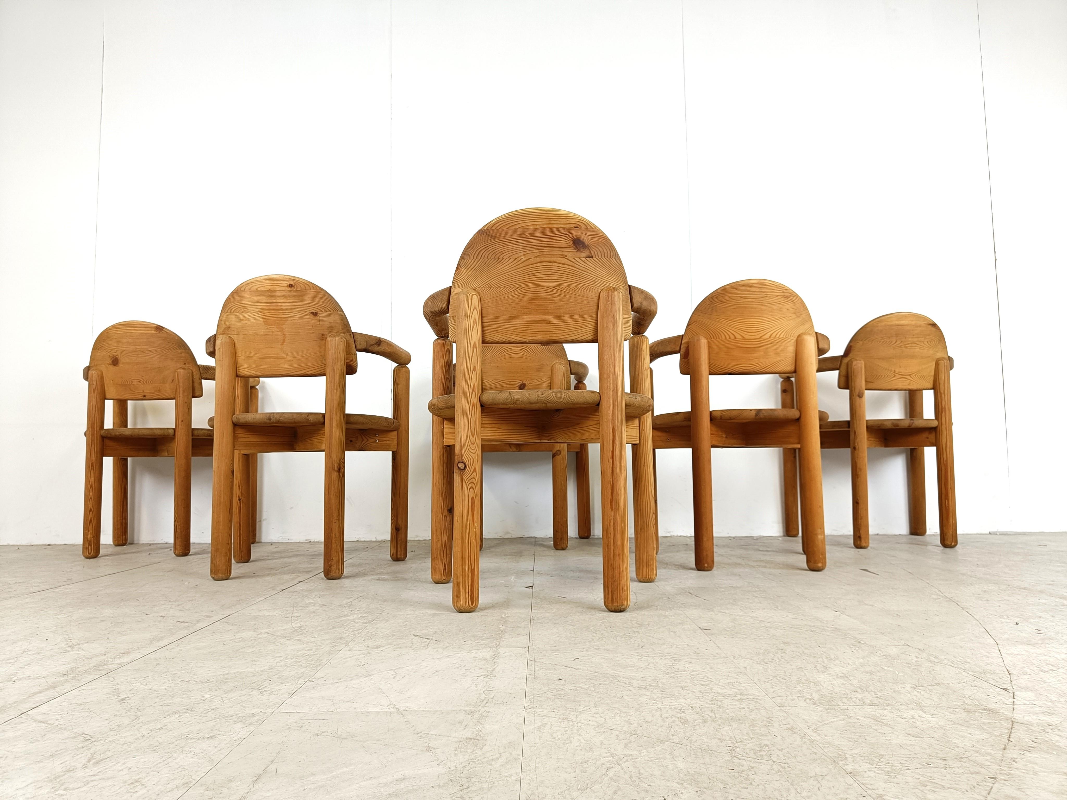 Pine Rainer Daumiller pine wood dining chairs for Hirtshals Savvaerk set of 6, 1980s