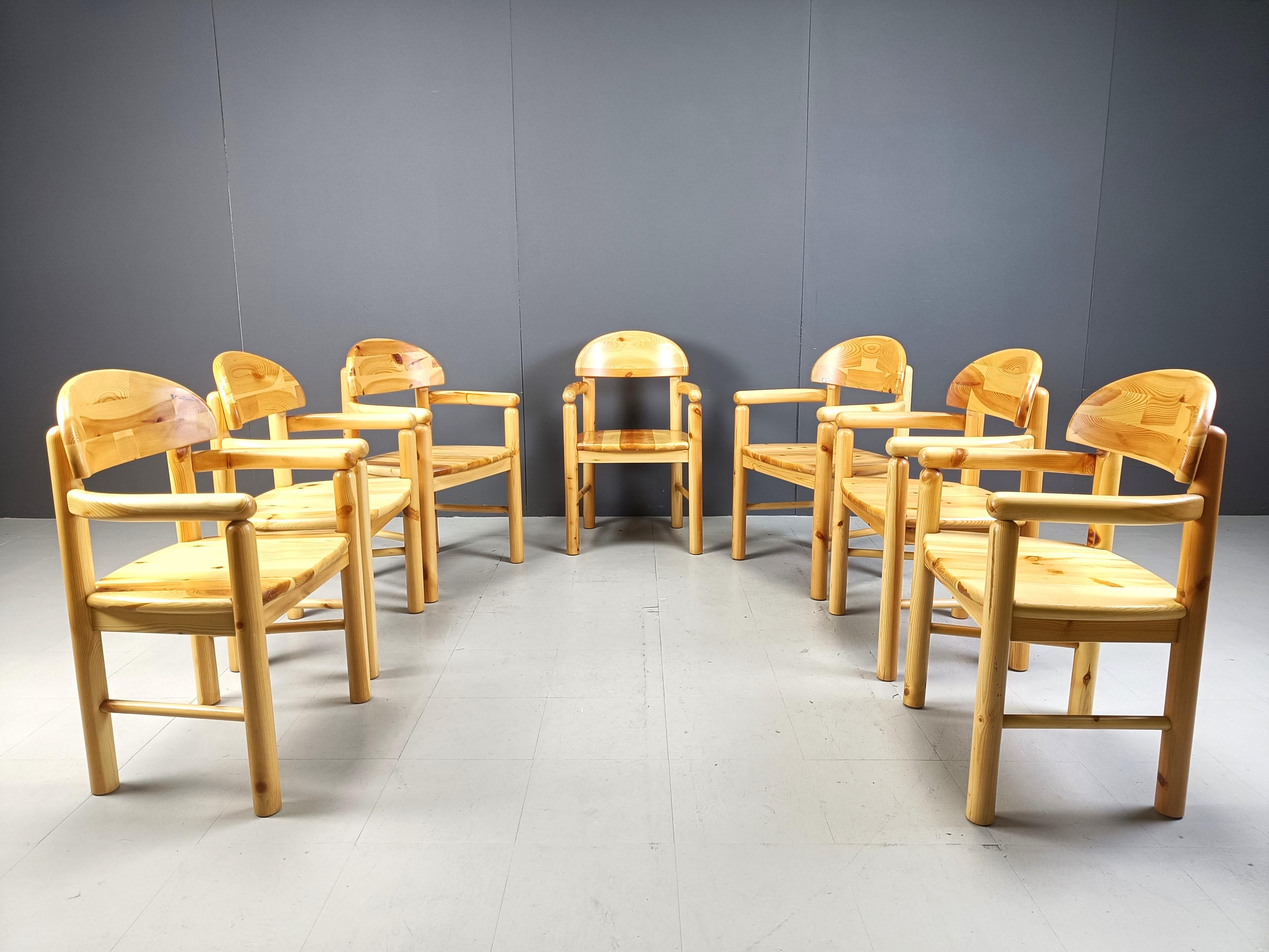 Danish Rainer Daumiller pine wood dining chairs for Hirtshals Savvaerk set of 7, 1980s