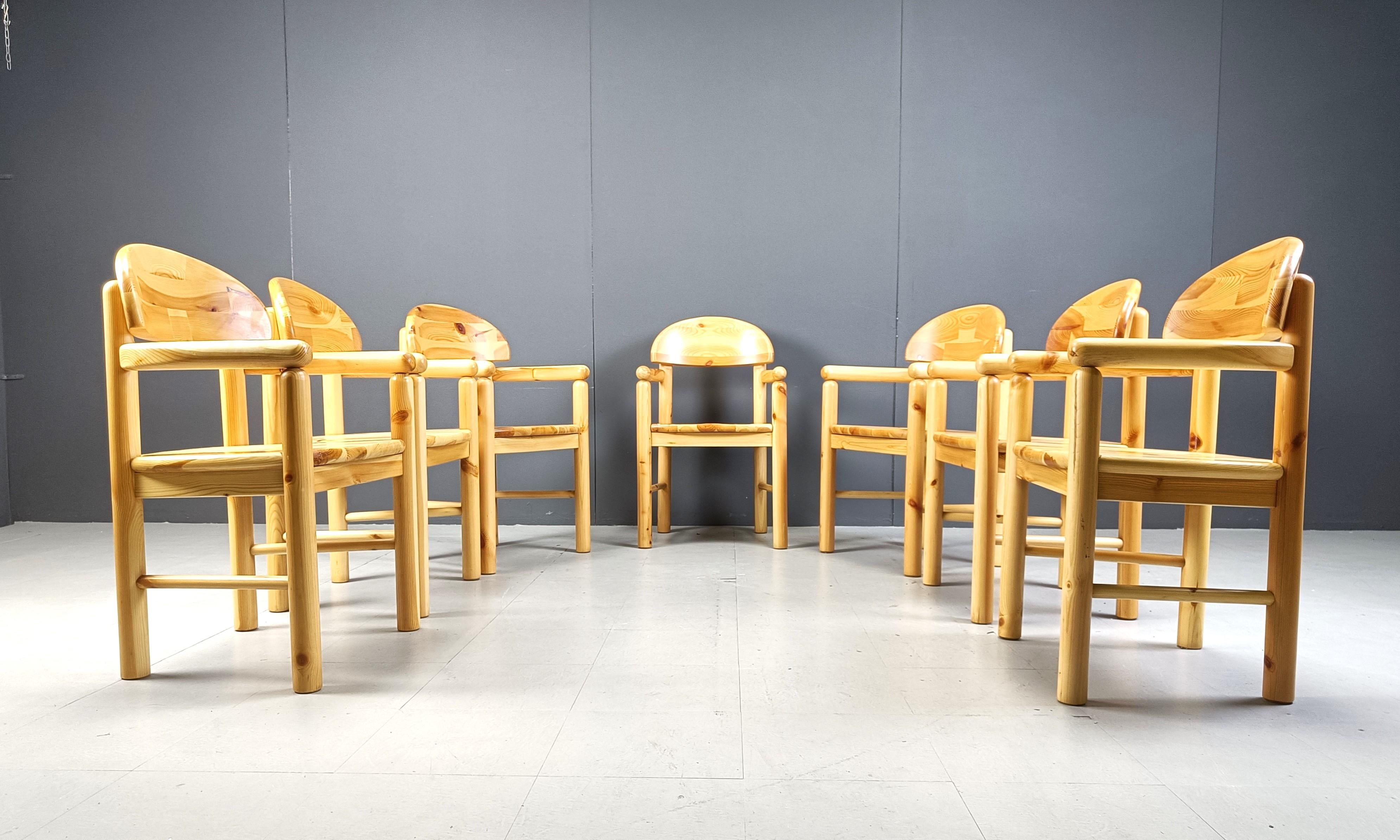 Rainer Daumiller pine wood dining chairs for Hirtshals Savvaerk set of 7, 1980s In Excellent Condition In Leuven, Vlaams Gewest