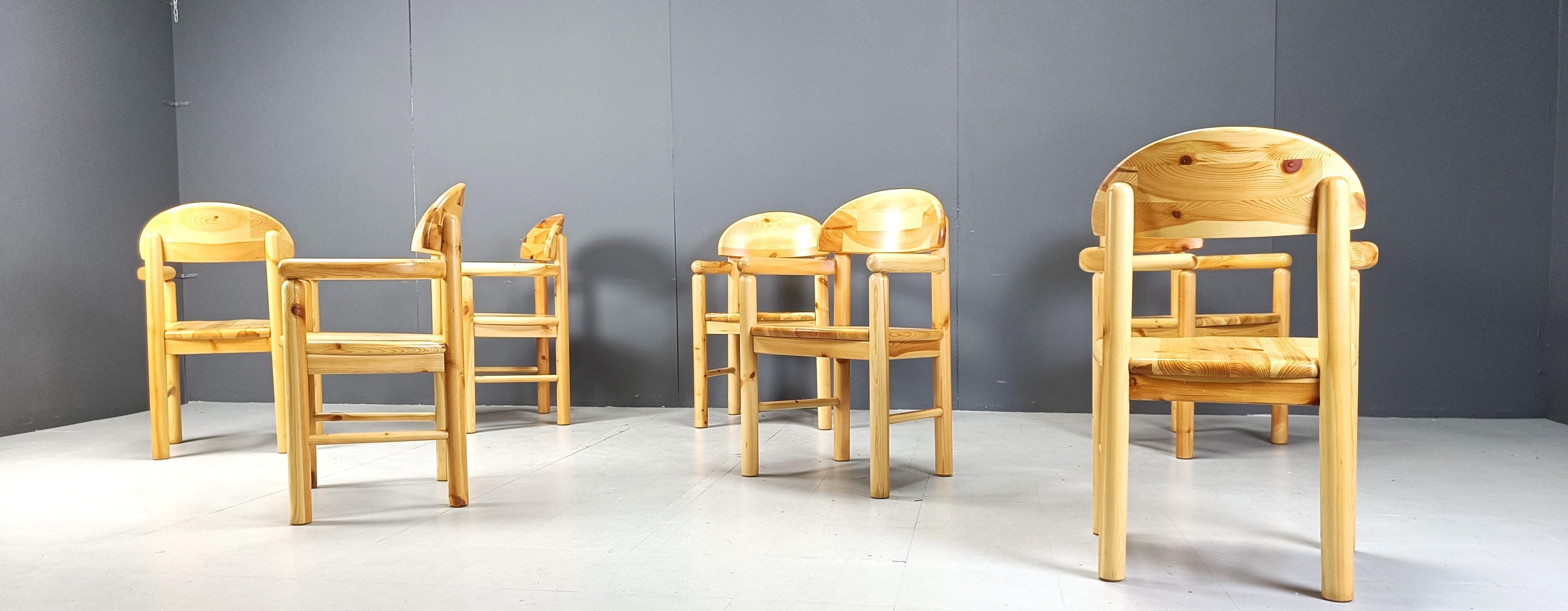 Late 20th Century Rainer Daumiller pine wood dining chairs for Hirtshals Savvaerk set of 7, 1980s