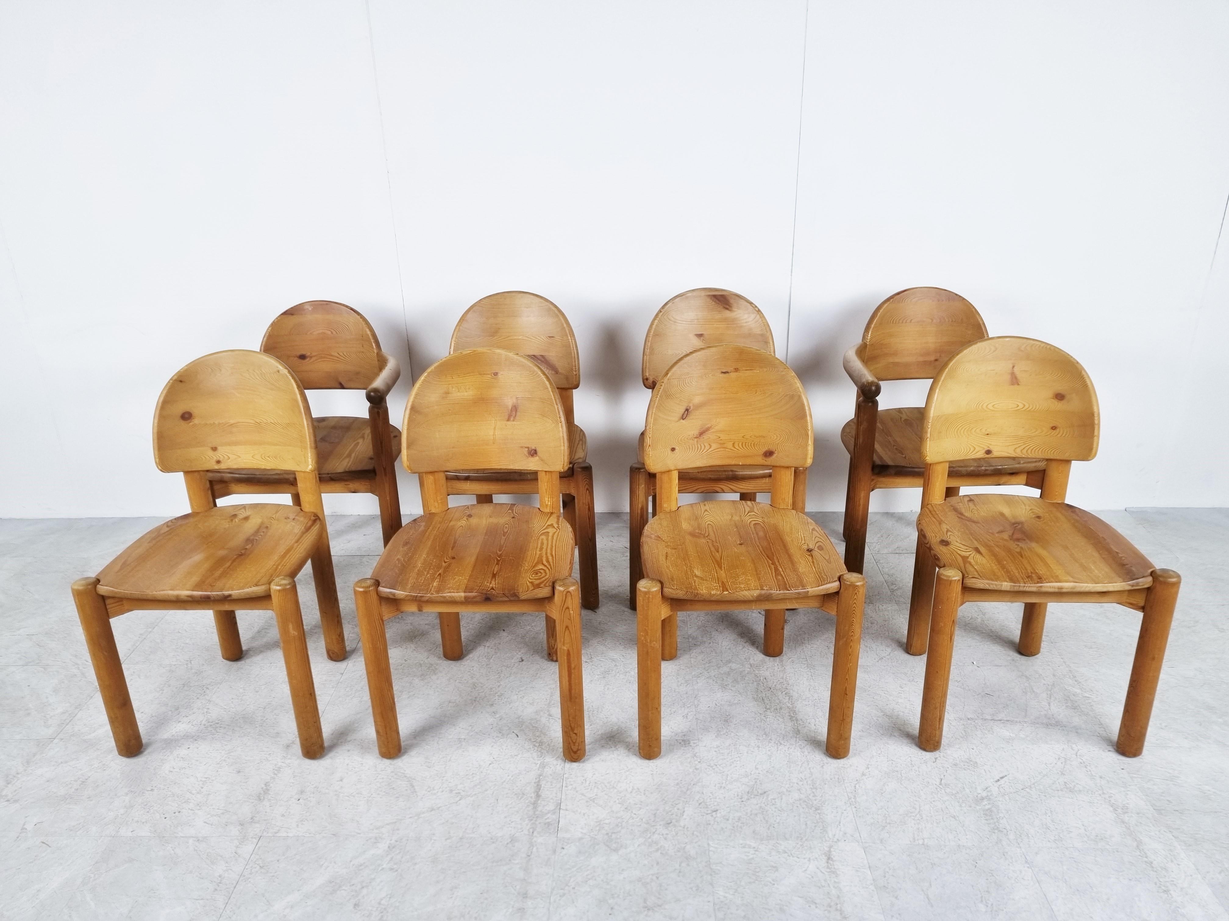 Scandinavian Modern Rainer Daumiller Pine Wood Dining Chairs for Hirtshals Savvaerk Set of 8, 1980s
