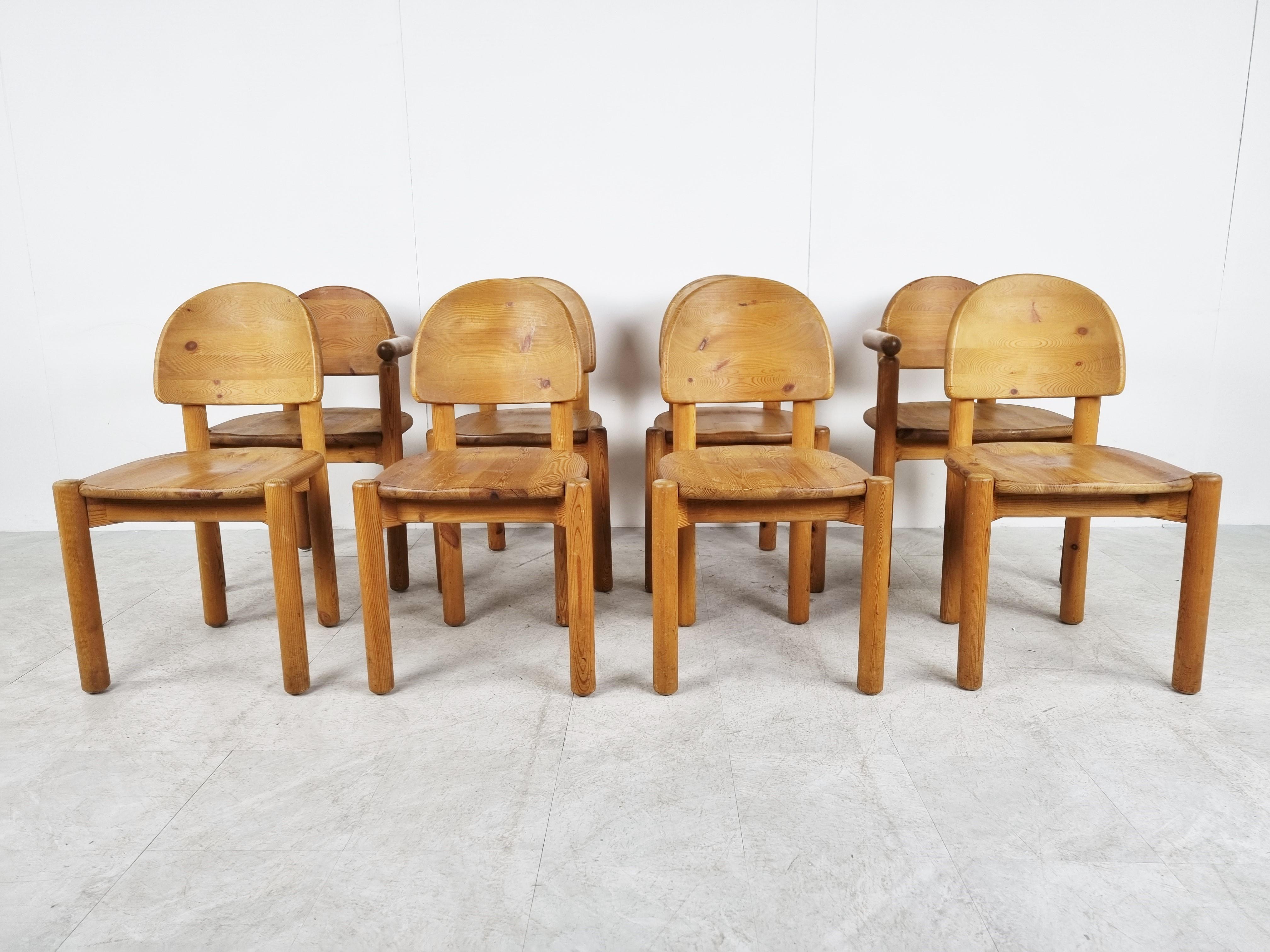 Danish Rainer Daumiller Pine Wood Dining Chairs for Hirtshals Savvaerk Set of 8, 1980s