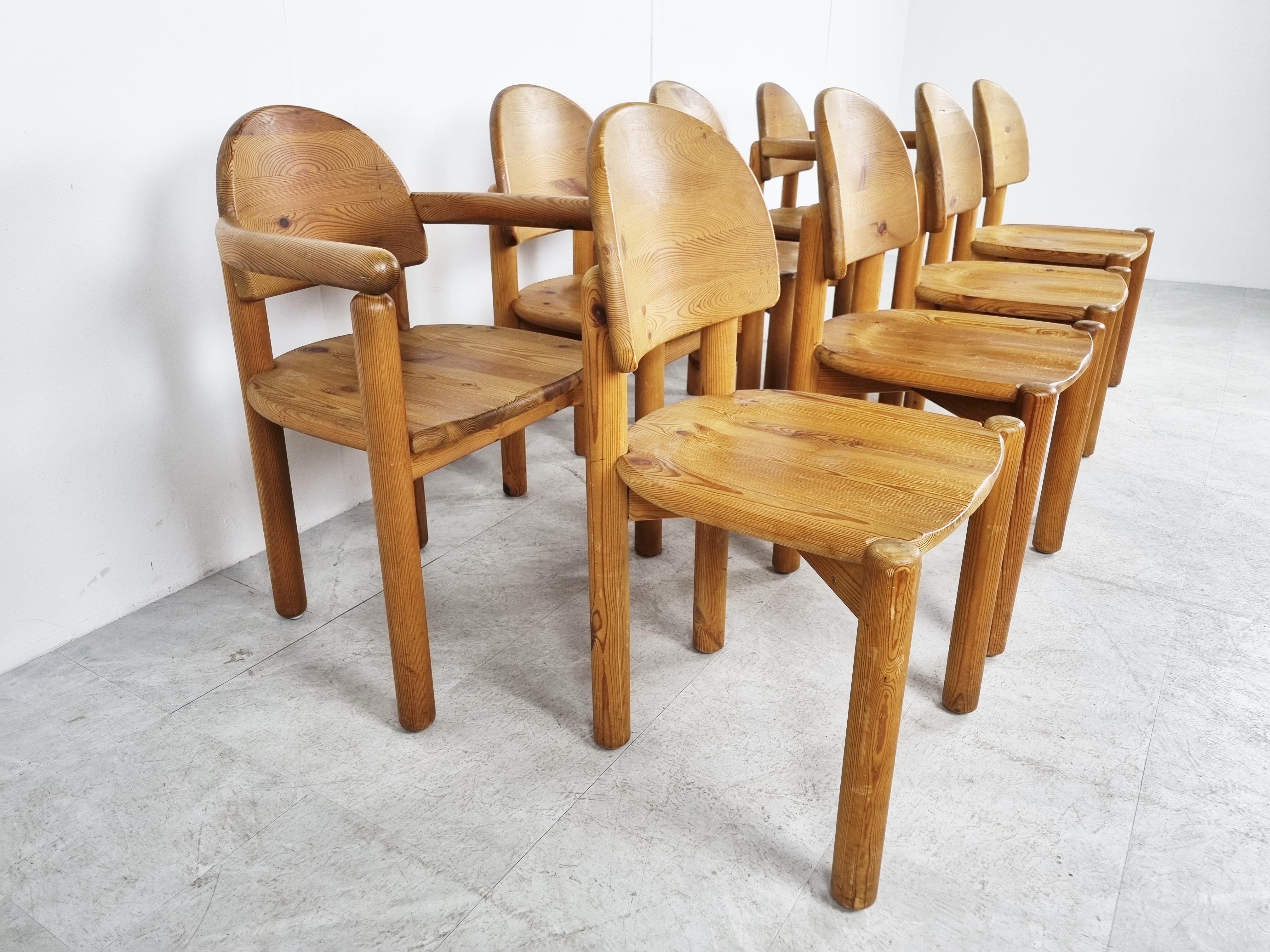 Rainer Daumiller Pine Wood Dining Chairs for Hirtshals Savvaerk Set of 8, 1980s In Good Condition In HEVERLEE, BE