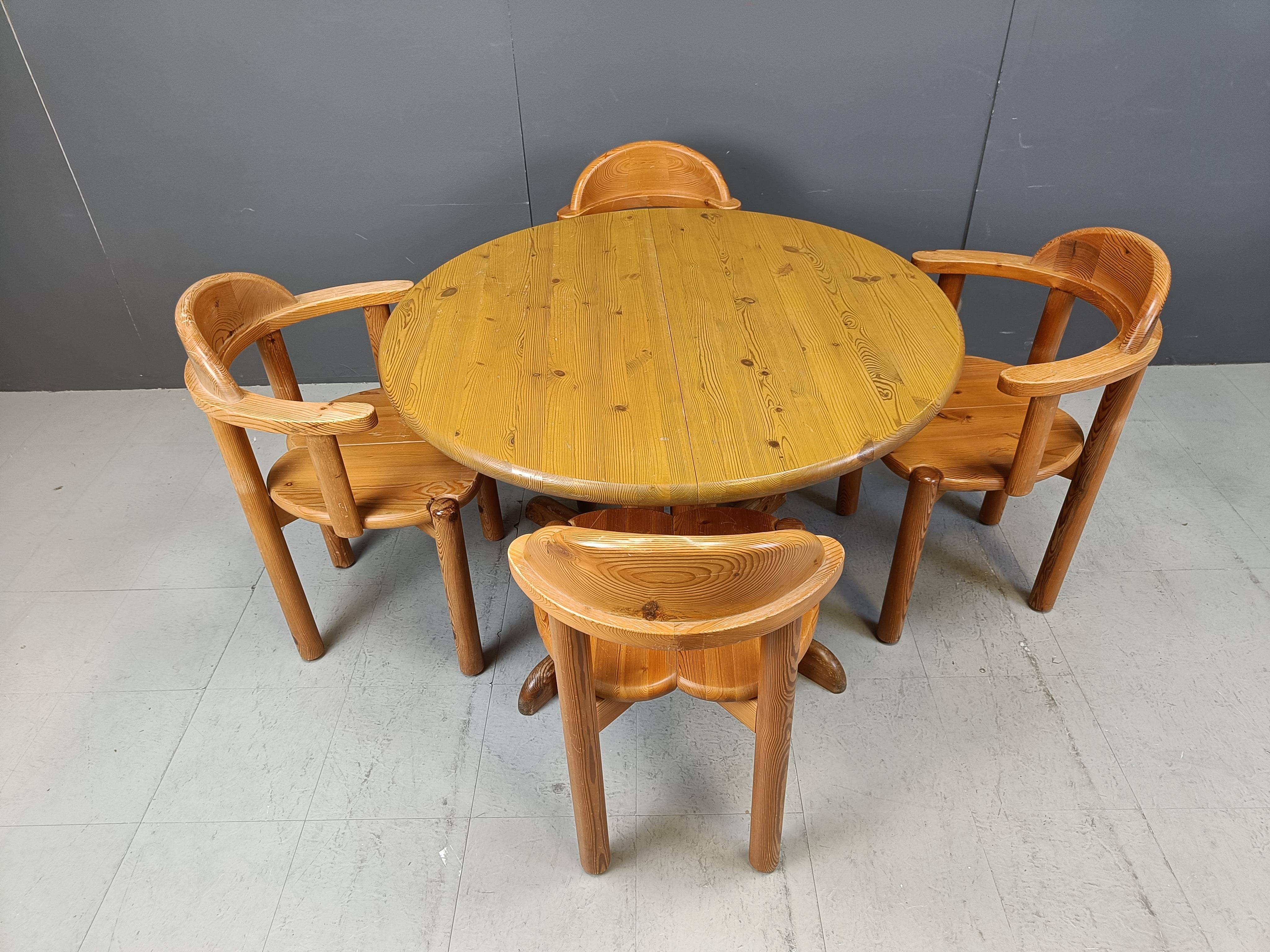 Danish Rainer Daumiller pine wood dining set for Hirtshals Savvaerk - set of 4 - 1980s For Sale