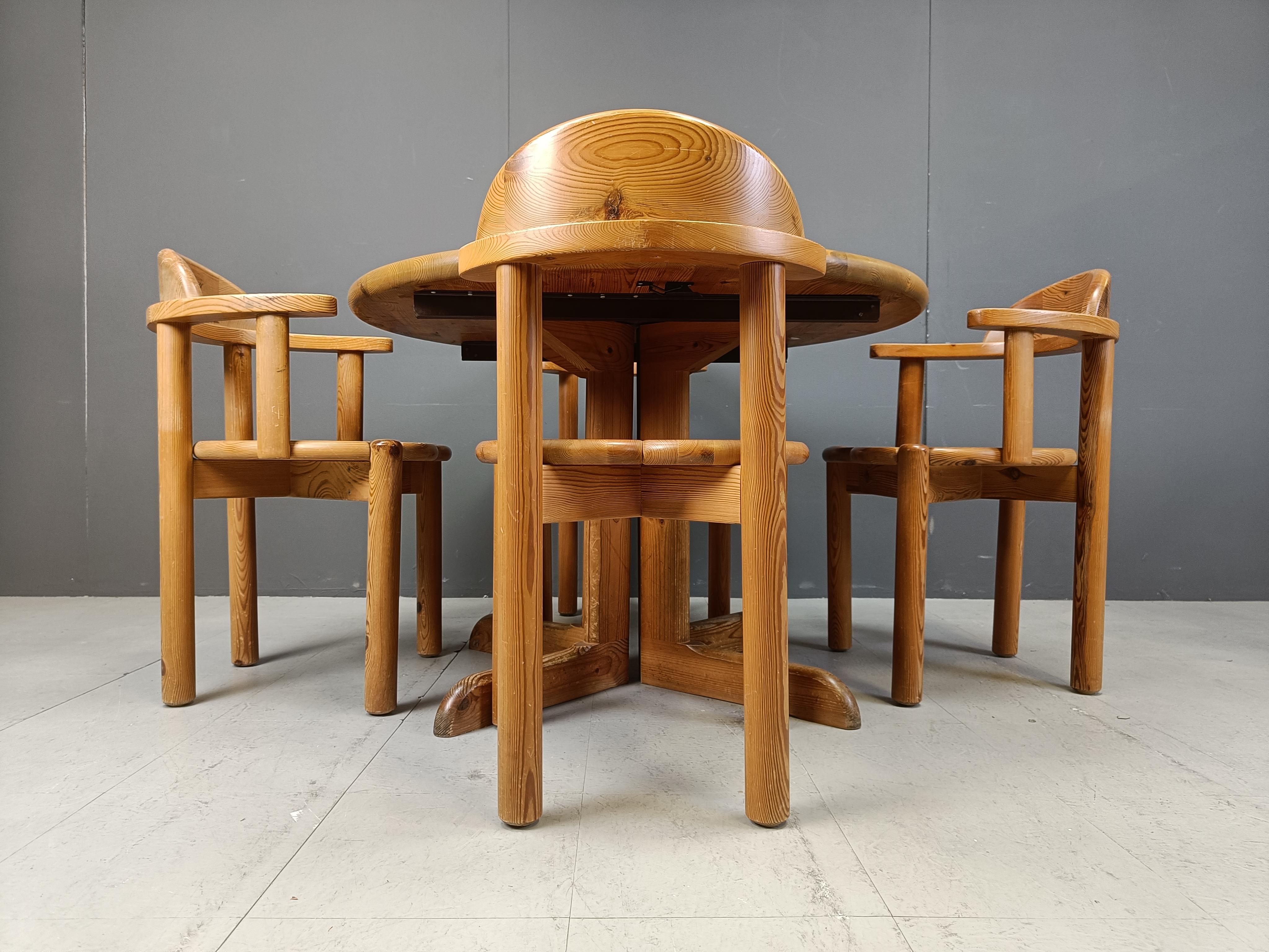 Pine Rainer Daumiller pine wood dining set for Hirtshals Savvaerk - set of 4 - 1980s For Sale