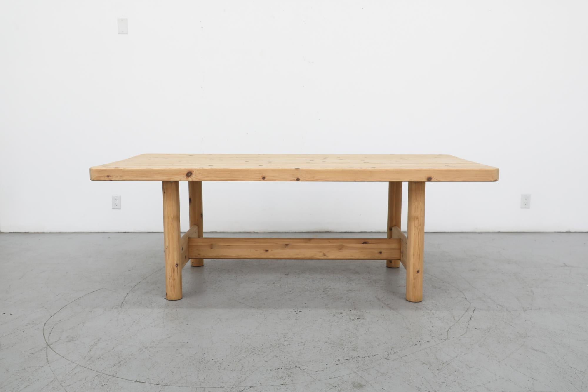 Extra large raw pine dining table or executive desk designed by Mid-Century Danish master Rainer Daumiller for Hirtshals Savvaerk. Lightly sanded without finish with a few light signs of wear that are consistent with its age and use. Another