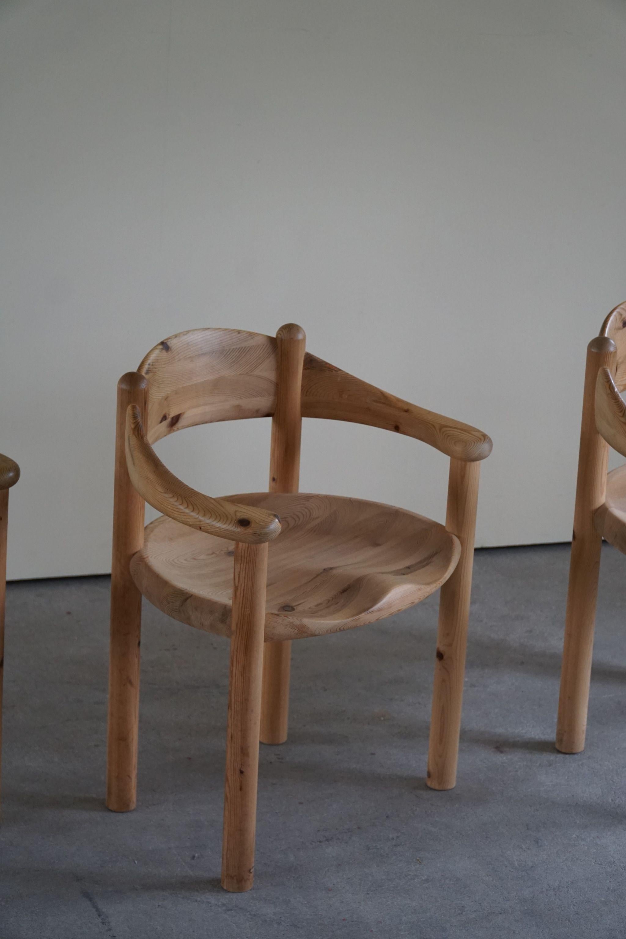 20th Century Rainer Daumiller, Set of 4 Dining Chairs in Solid Pine, Danish Modern, 1970s