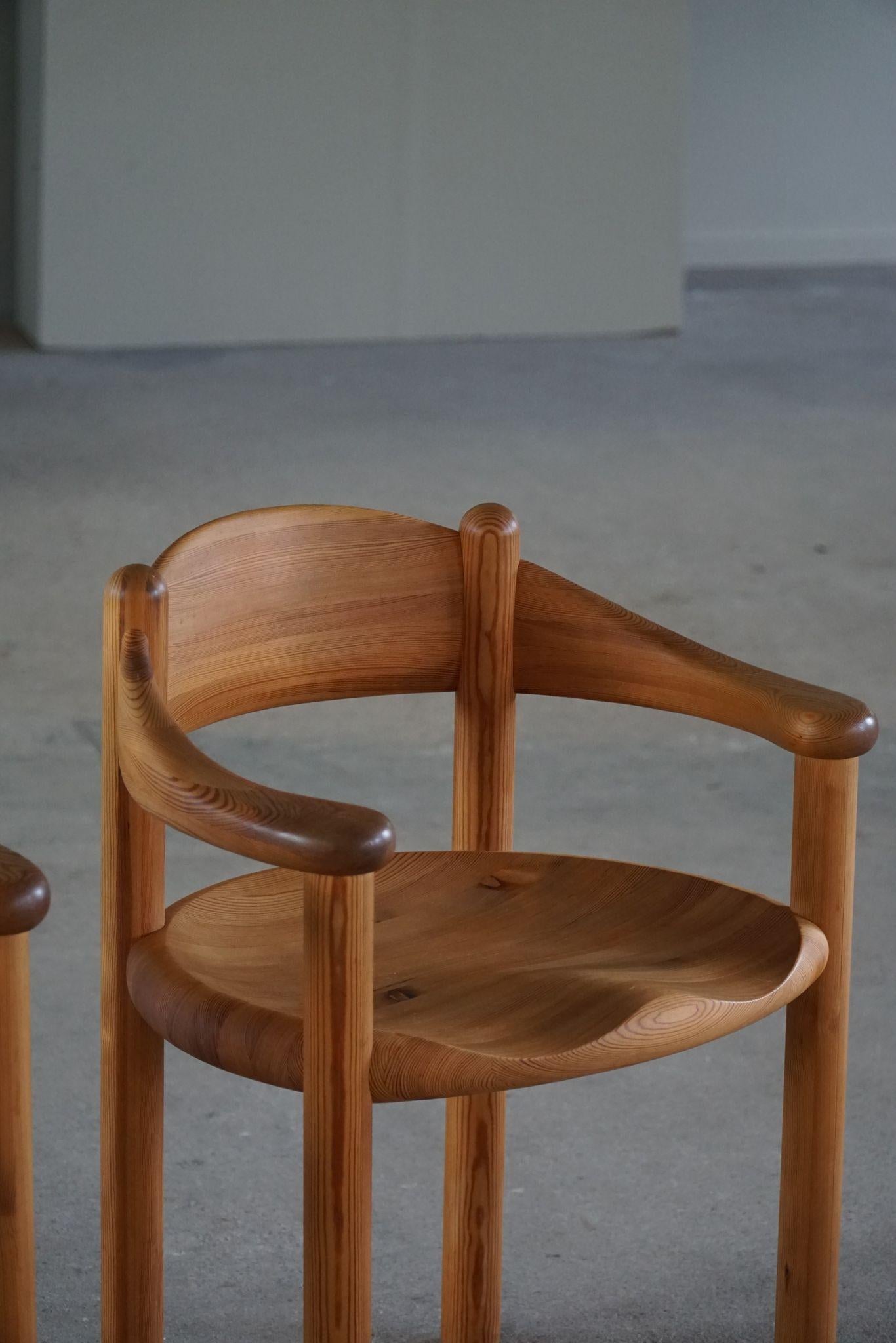 Brutalist Rainer Daumiller, Set of 6 Armchairs in Solid Pine, Danish Modern Design, 1970s