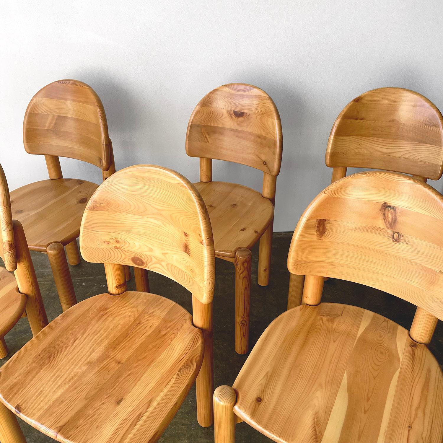 Rainer Daumiller set of 6 dining chairs
Manufactured by Hirtshals Savvaerk
Denmark, circa 1970’s
Remarkable Scandinavian woodwork
Solid pine wood chairs with minor imperfections
Beautiful wood grain
Carved seat and backrest which give them a