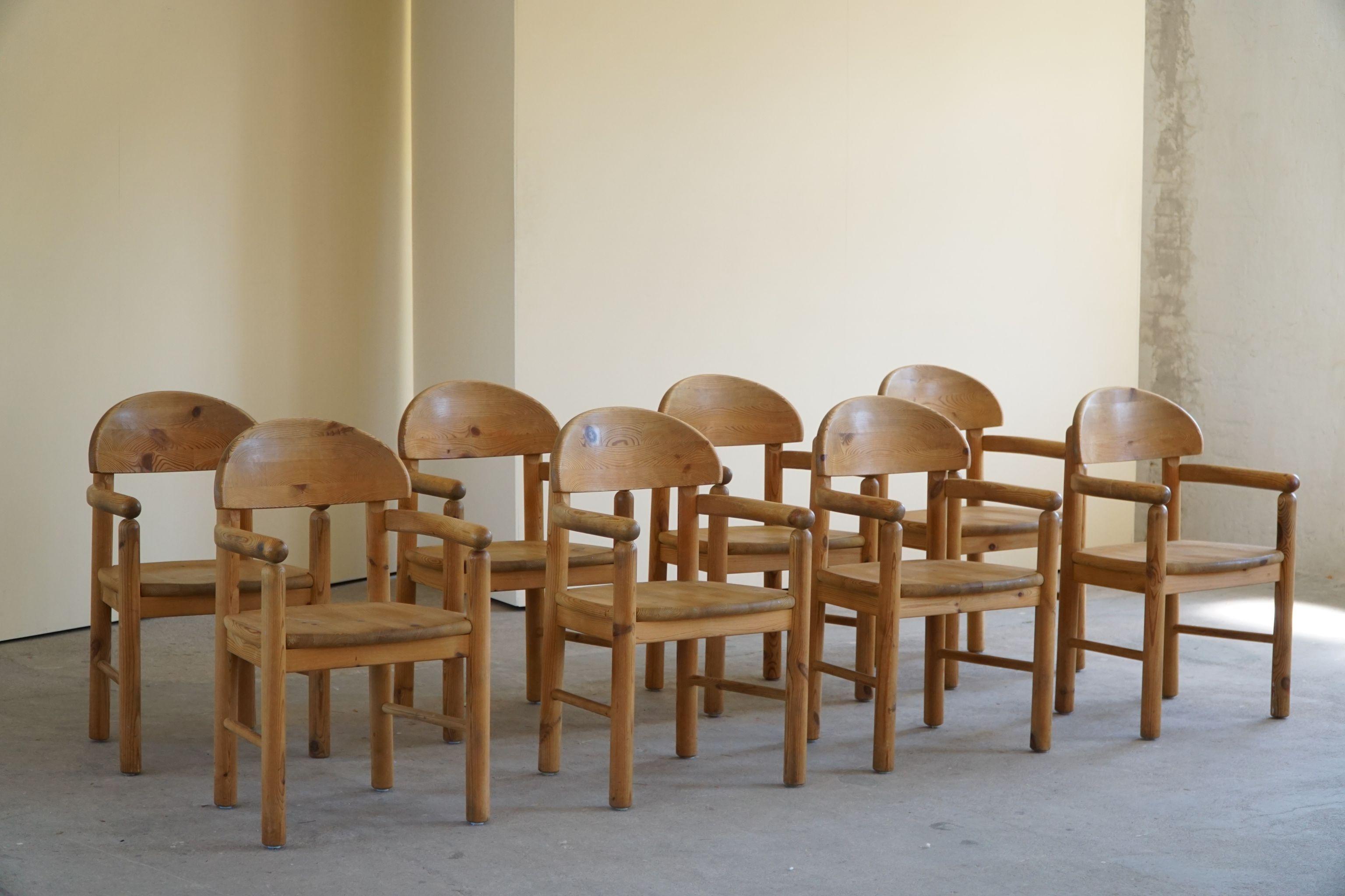 Rainer Daumiller, Set of 8 Dining Chairs in Solid Pine, Danish Modern, 1970s 8