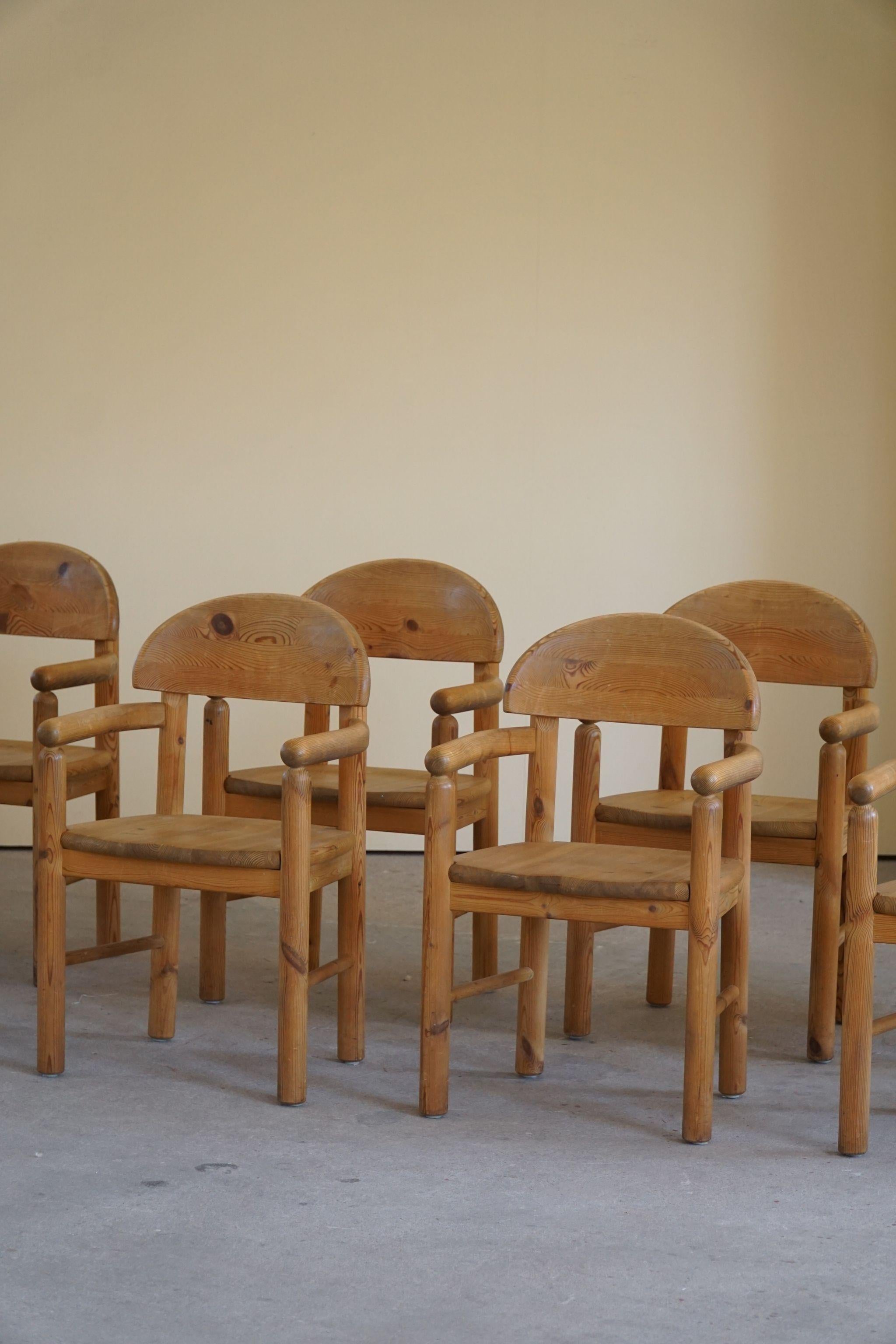 Brutalist Rainer Daumiller, Set of 8 Dining Chairs in Solid Pine, Danish Modern, 1970s