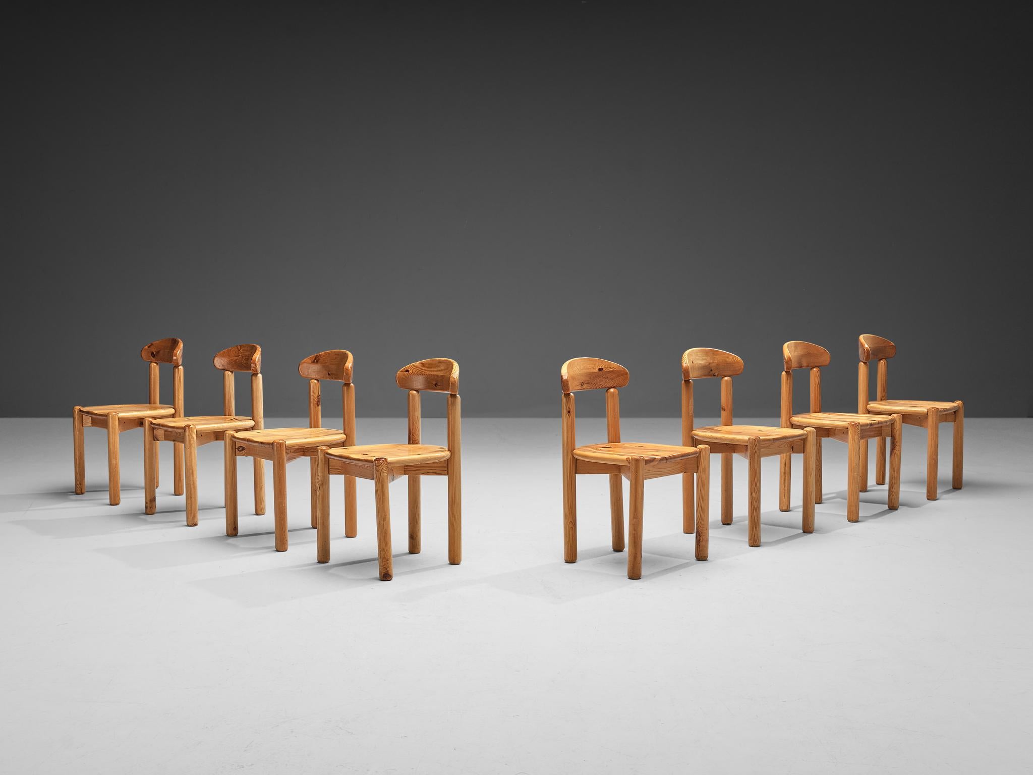 Mid-Century Modern Rainer Daumiller Set of Eight Dining Chairs in Pine For Sale