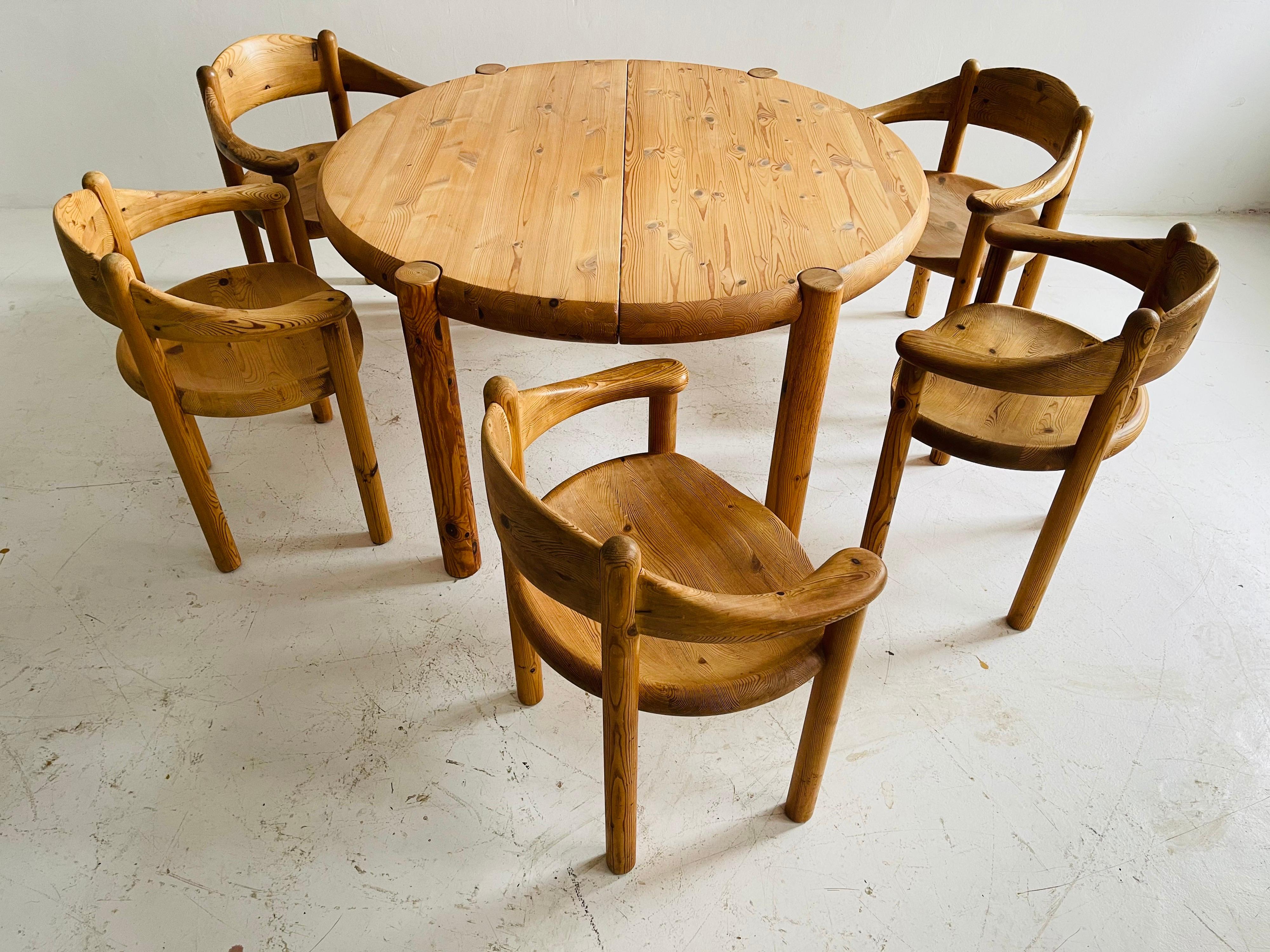 Rainer Daumiller Set of Five Pine Carver Chairs and Dining Table, Denmark, 1970s For Sale 6