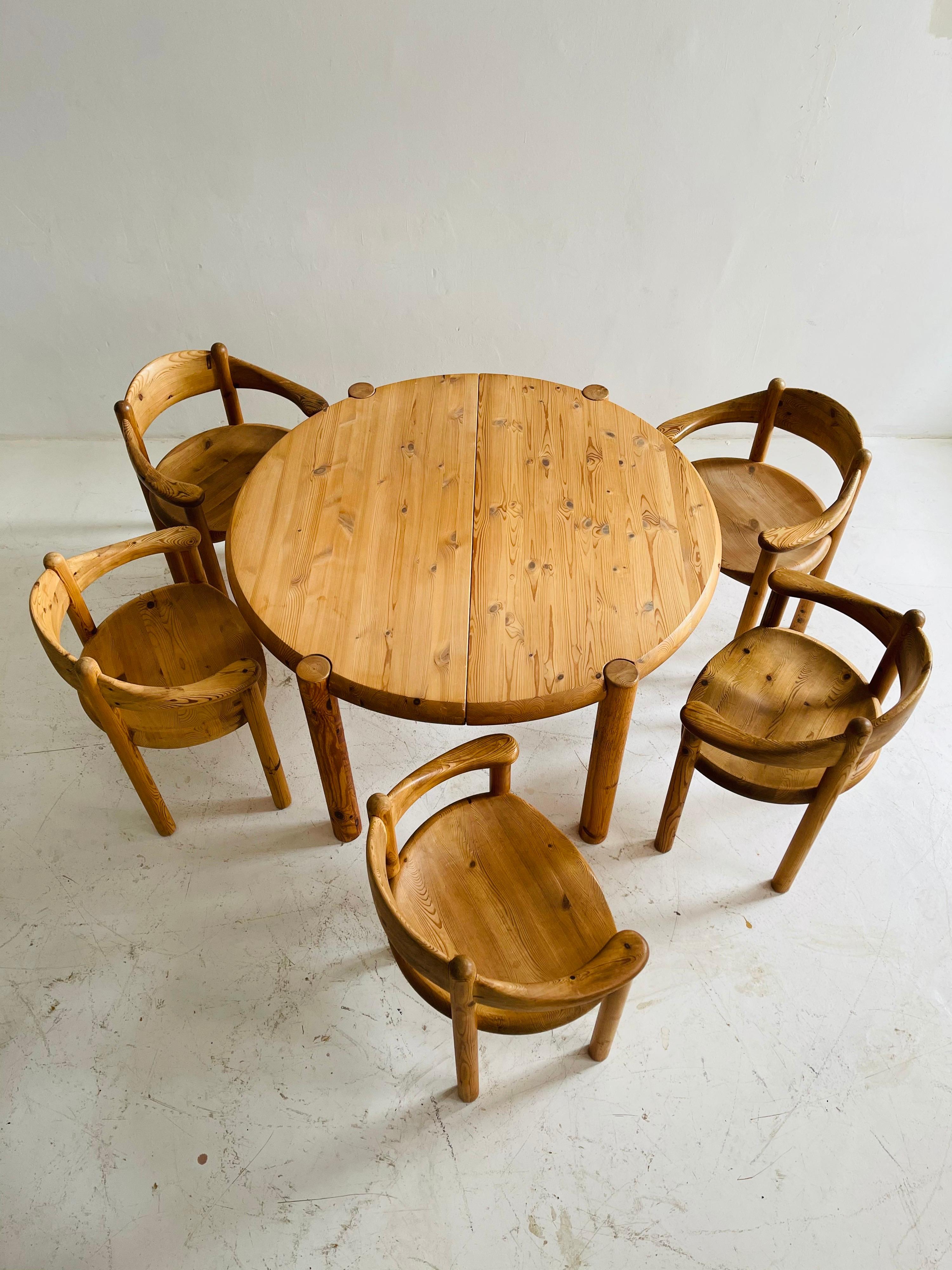 Rainer Daumiller Set of Five Pine Carver Chairs and Dining Table, Denmark, 1970s For Sale 7