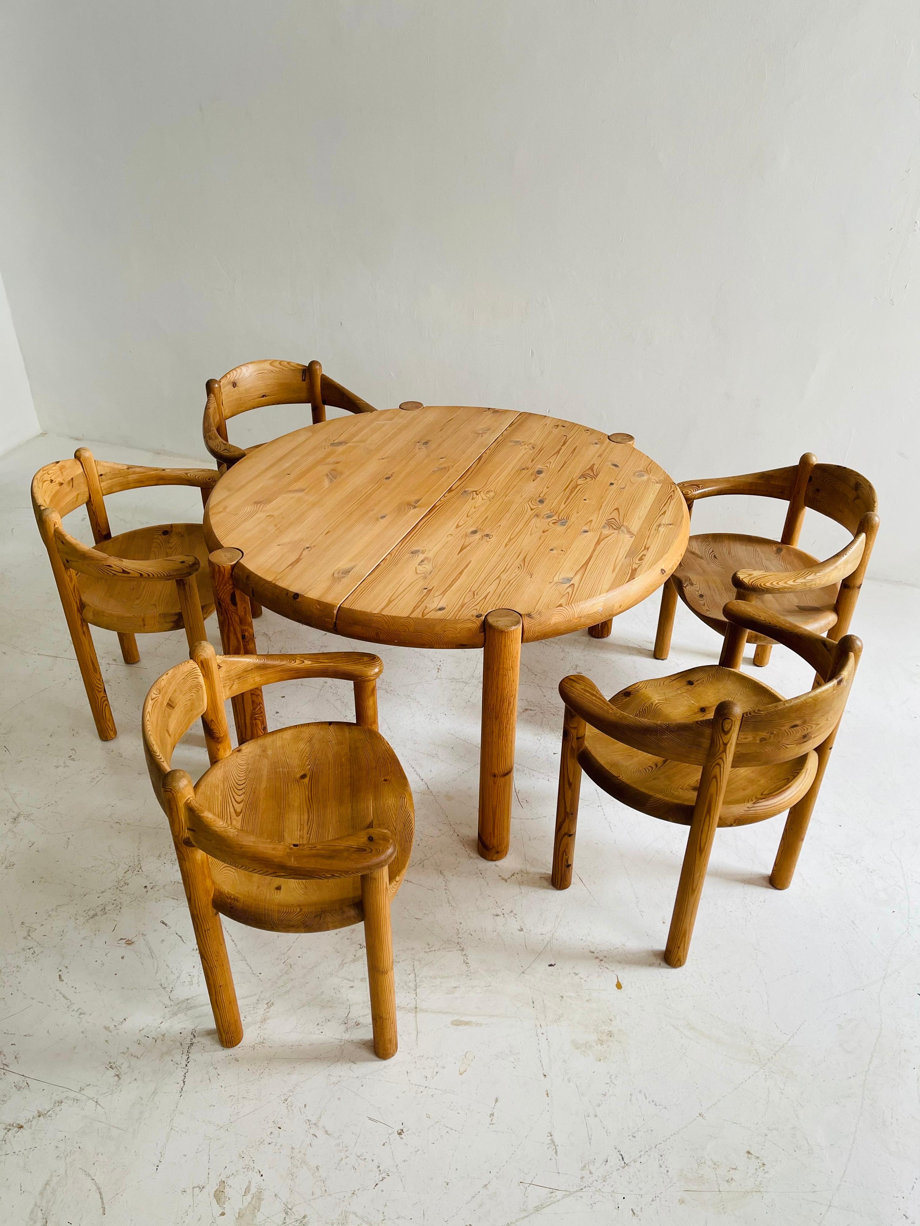 Rainer Daumiller Set of Five Pine Carver Chairs and Dining Table, Denmark, 1970s For Sale 9