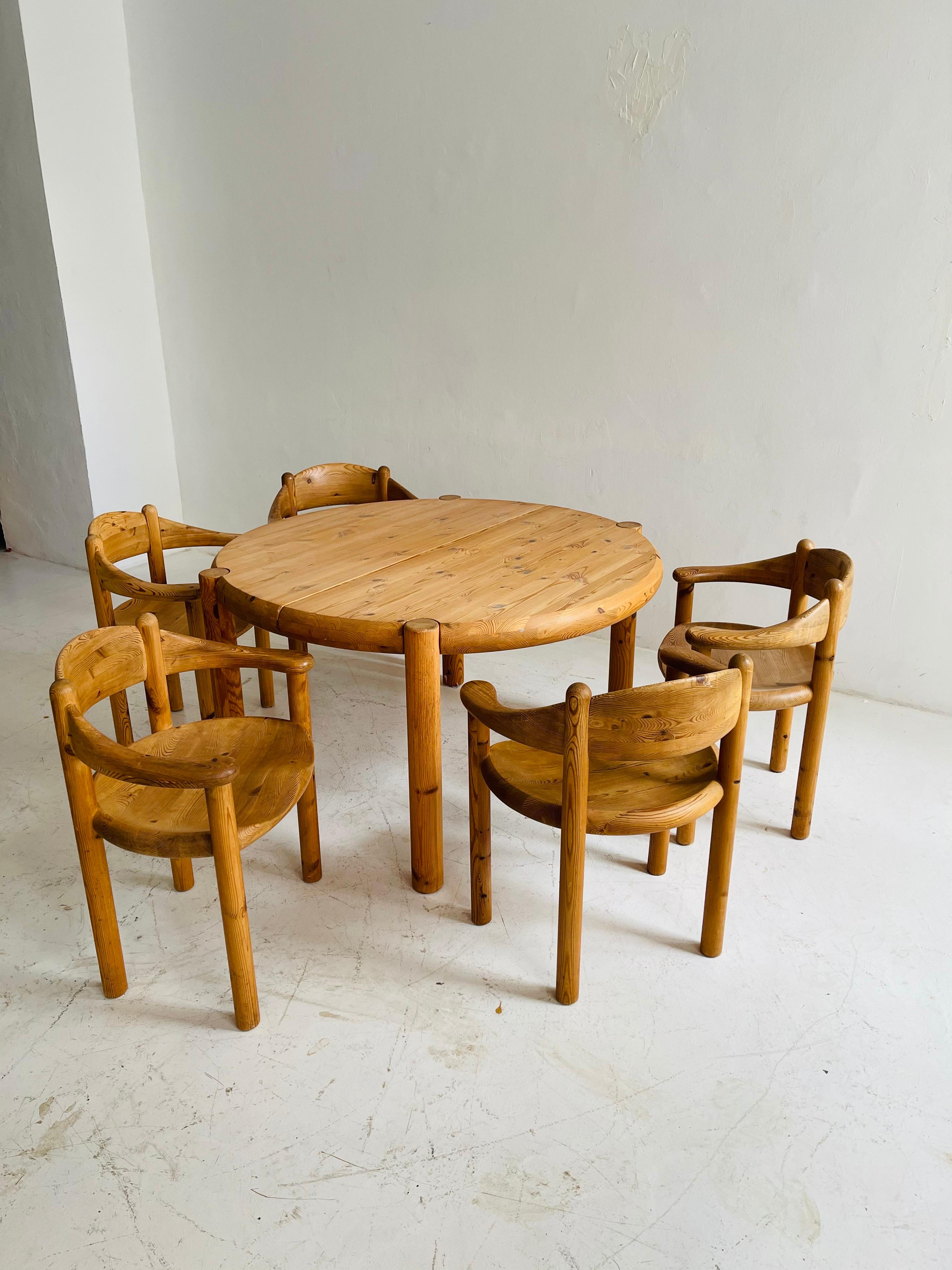 Rainer Daumiller Set of Five Pine Carver Chairs and Dining Table, Denmark, 1970s For Sale 10