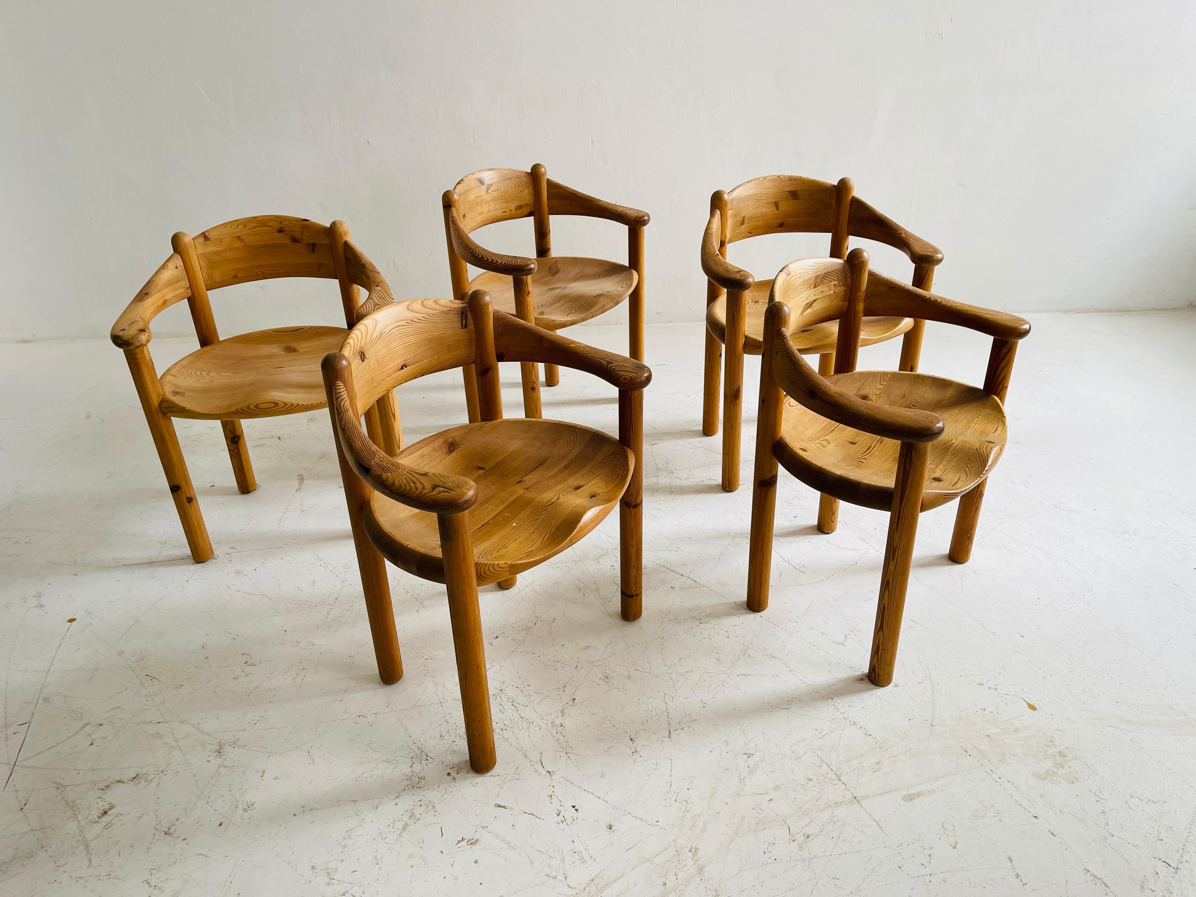 Rainer Daumiller Set of Five Pine Carver Chairs, Denmark, 1970s 7