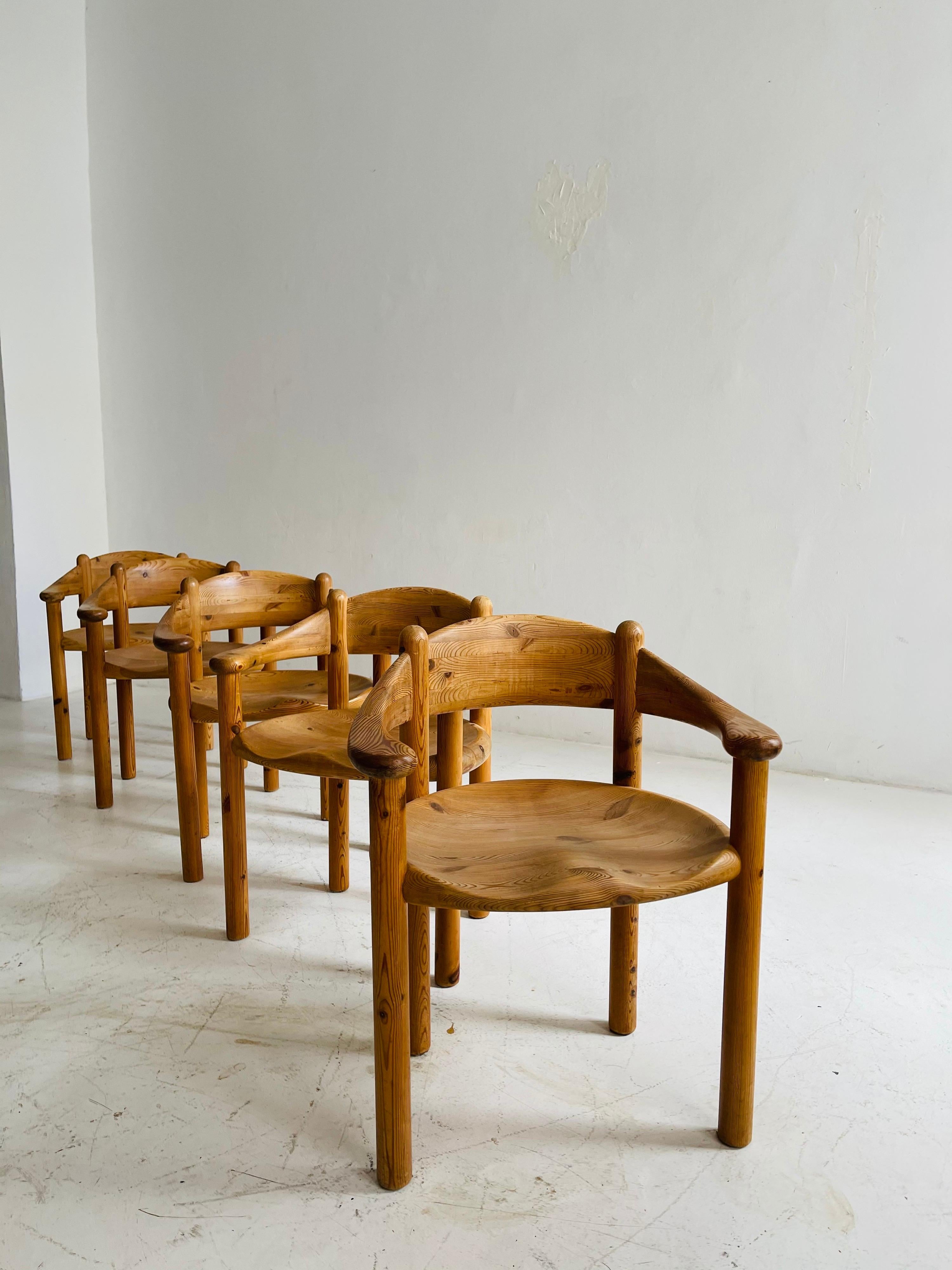 Rainer Daumiller set of five pine carver chairs, Denmark, 1970s.